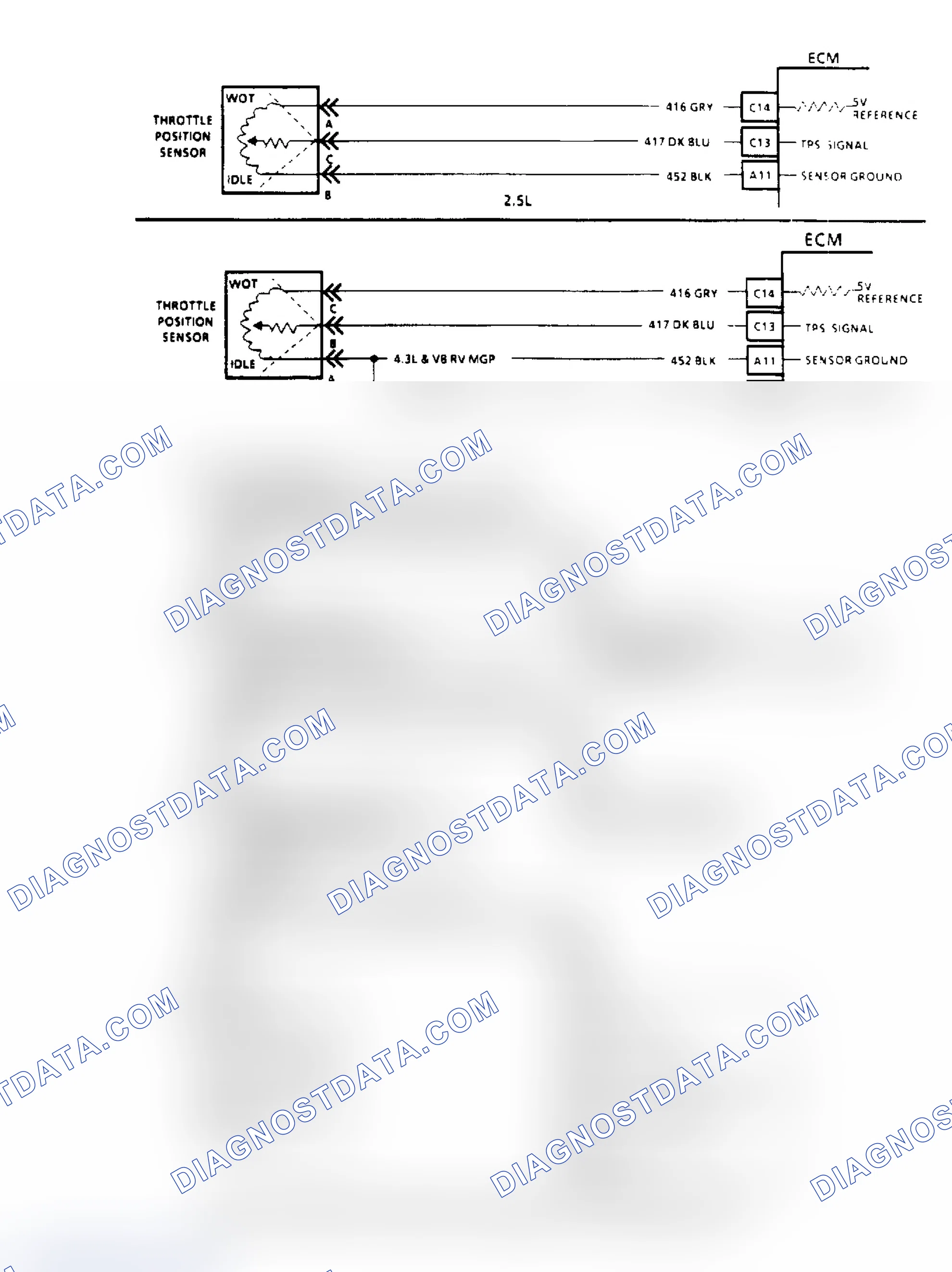 Scheme 126: Code 22 - Throttle Position Sensor (Signal Voltage Low) ("SCAN" Diagnostics)
