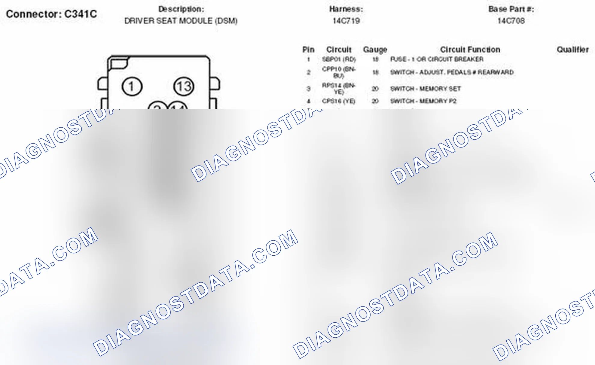 Scheme 146: Driver Seat Module Connector End View (C341C)