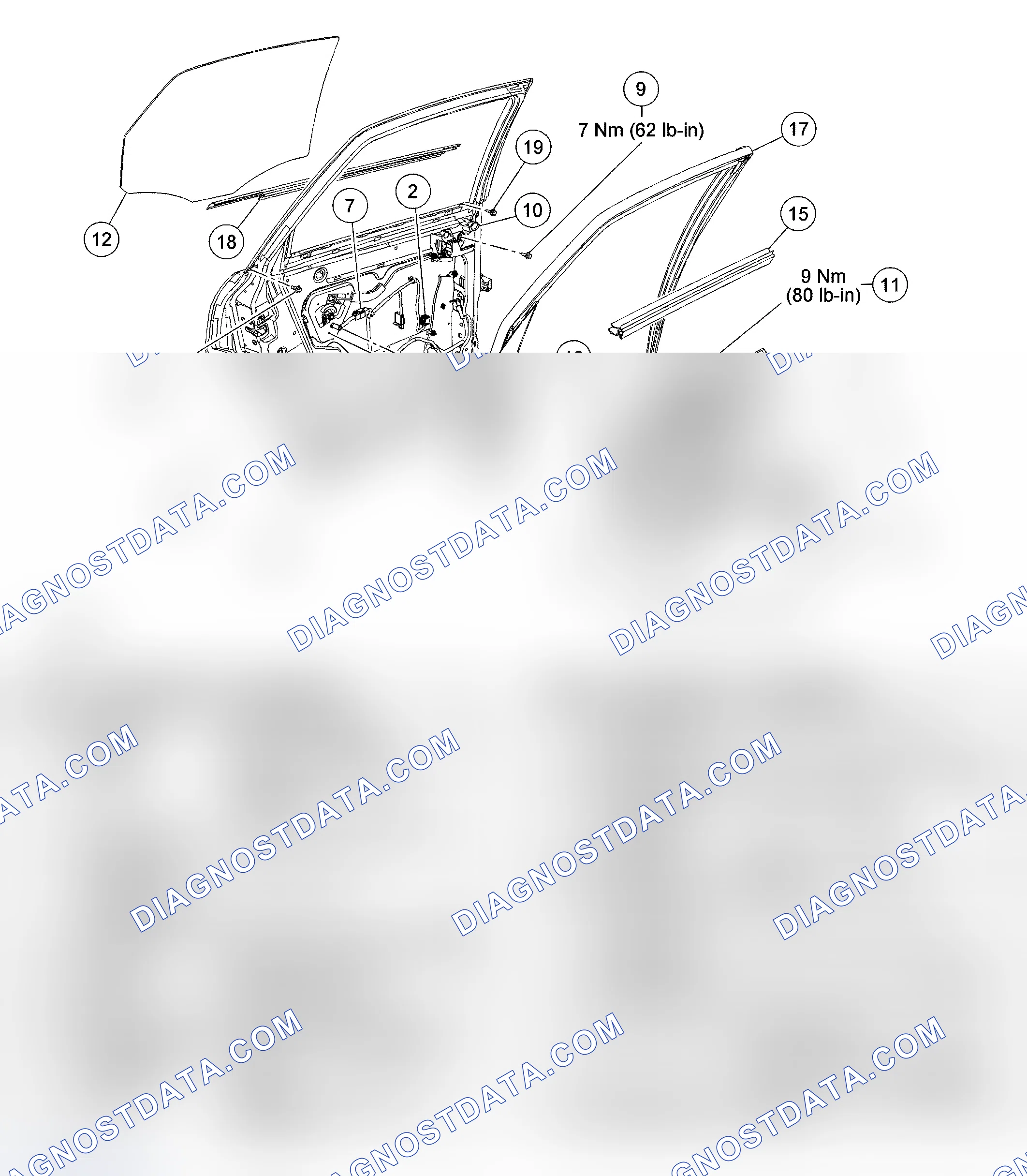 Scheme 73: Glass, Frames and Mechanisms - Exploded View, Rear Door