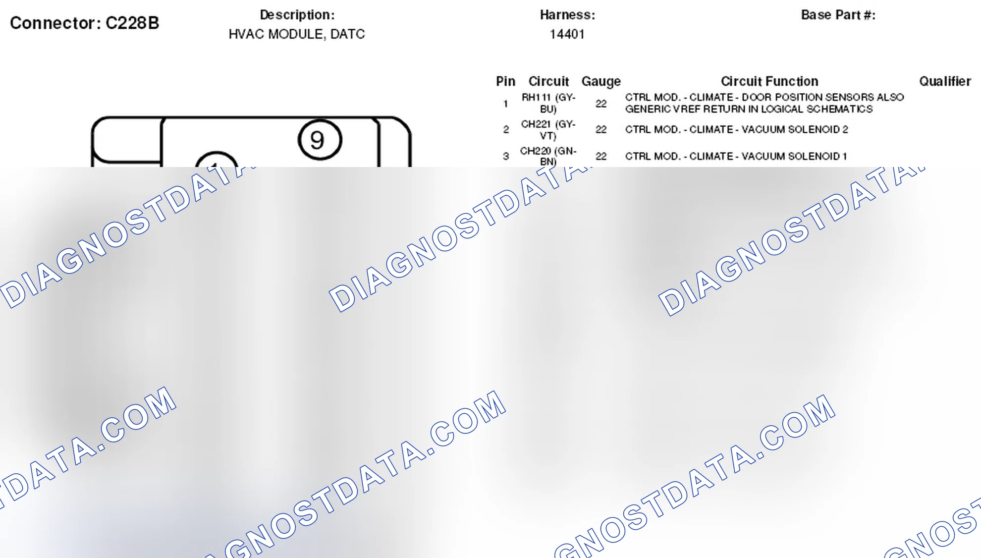 Scheme 95: DATC HVAC Module Connector End View (C228B)