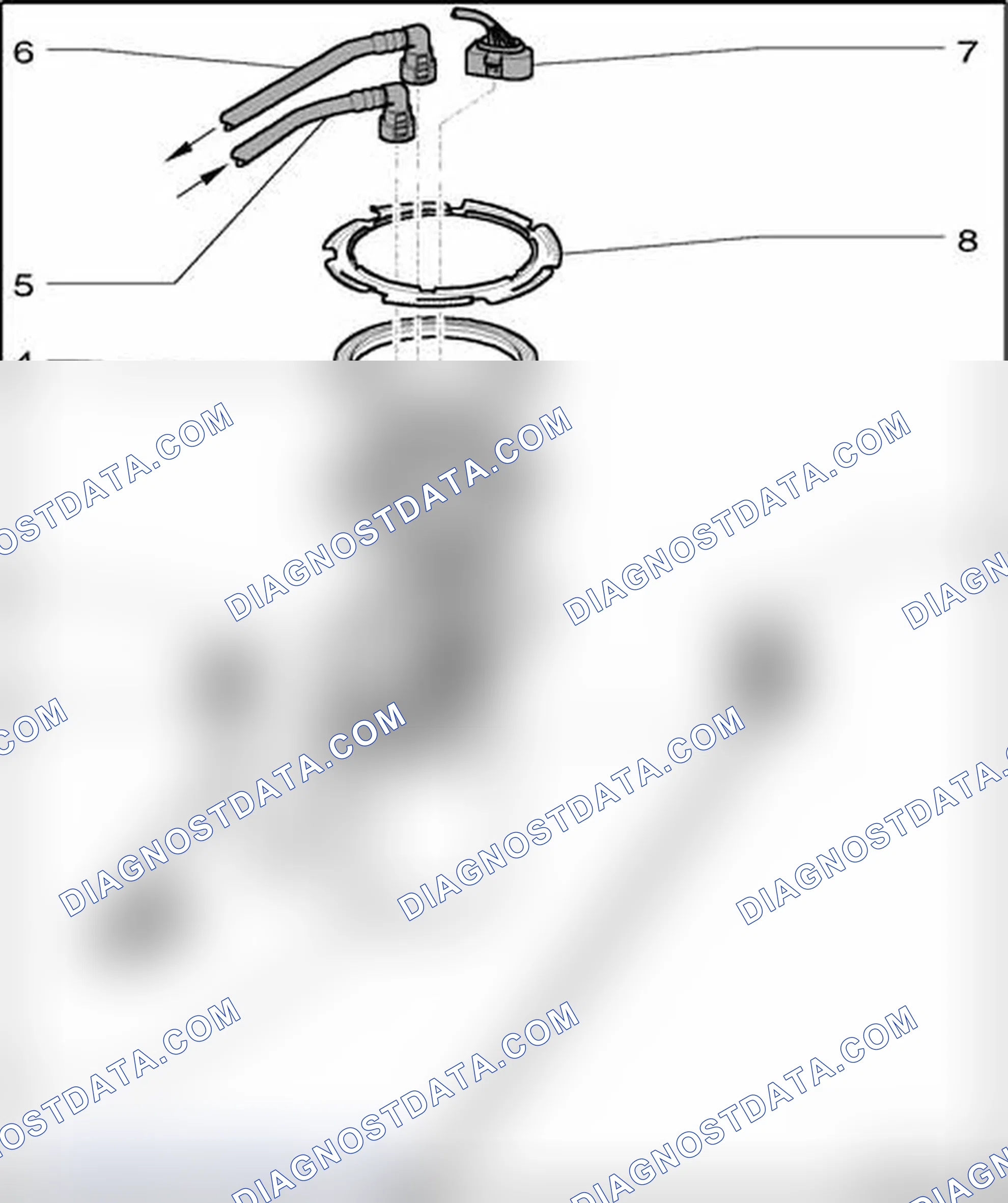 Scheme 490: Fuel delivery unit and Fuel level sensor, assembly overview