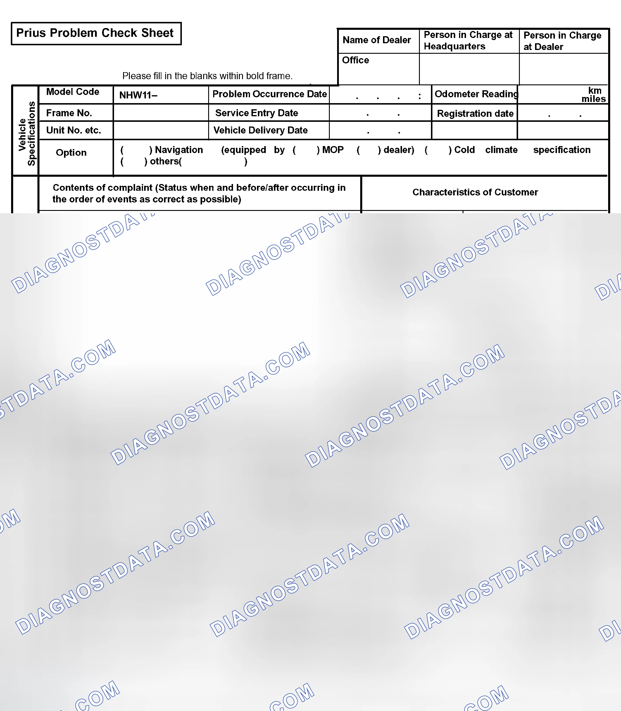 Scheme 2: Prius Problem Check Sheet (1 Of 2)