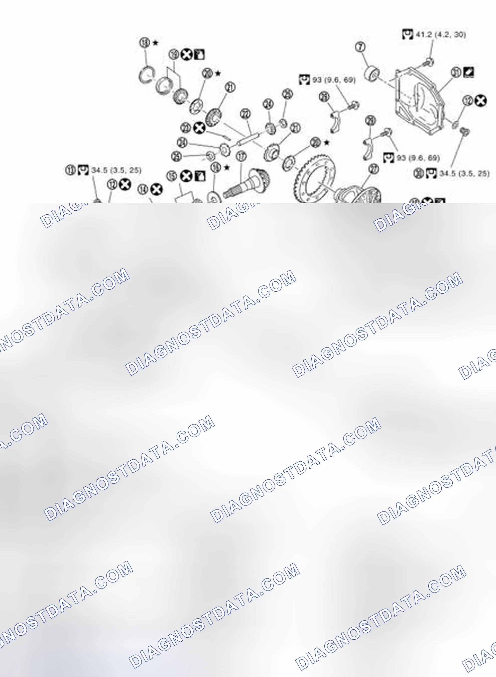 Fig. 17: Exploded View Of Front Final Drive Assembly And Torque Specification