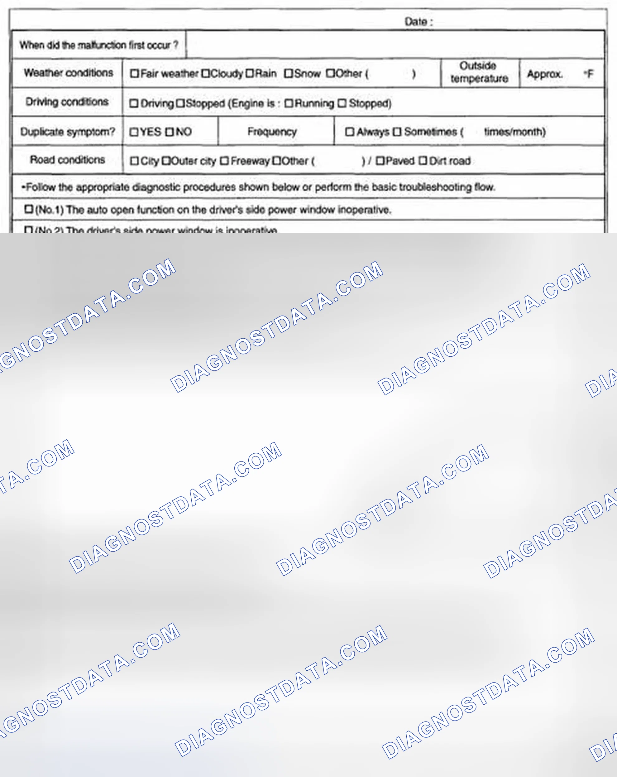 Scheme 2: POWER WINDOW SYSTEM TROUBLESHOOTING QUESTIONNAIRE [POWER WINDOW SYSTEM]