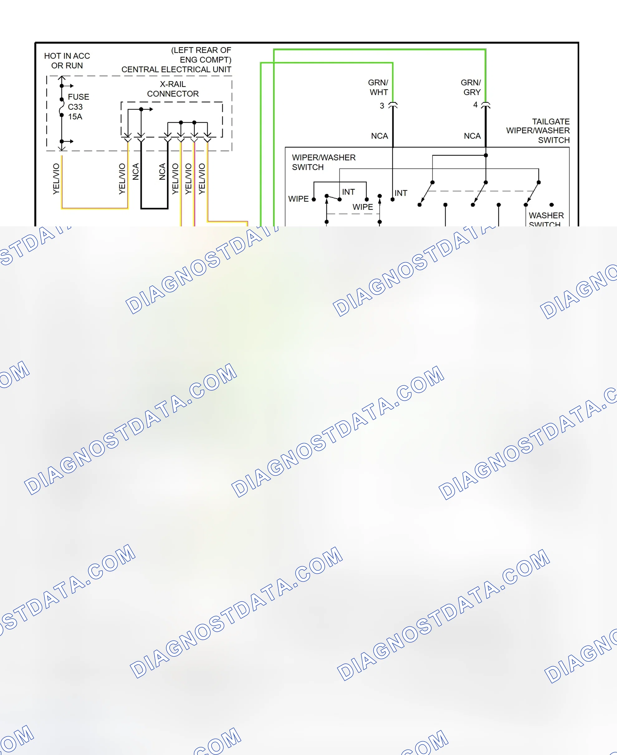 Fig. 11: Rear Wiper/Washer System Wiring Diagram (V70)