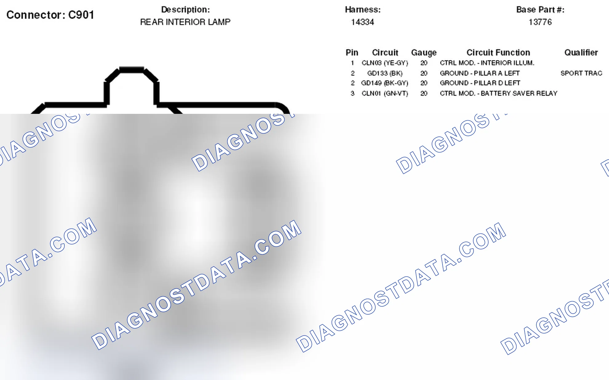 Scheme 239: Rear Interior Lamp Connector End View (C901)