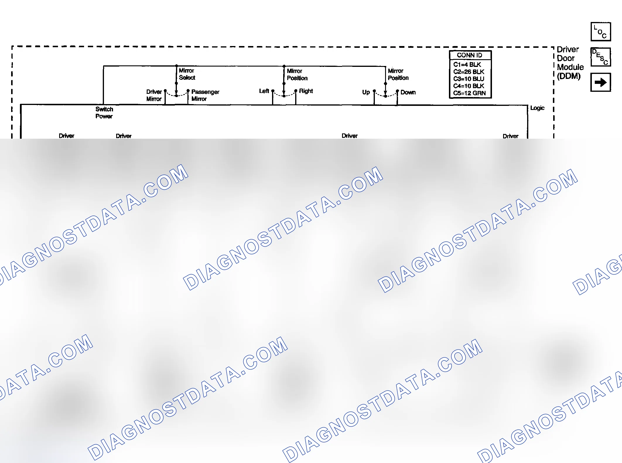 Scheme 54: Outside Mirror Schematics (Mirror Motors and Position Sensors - Driver)