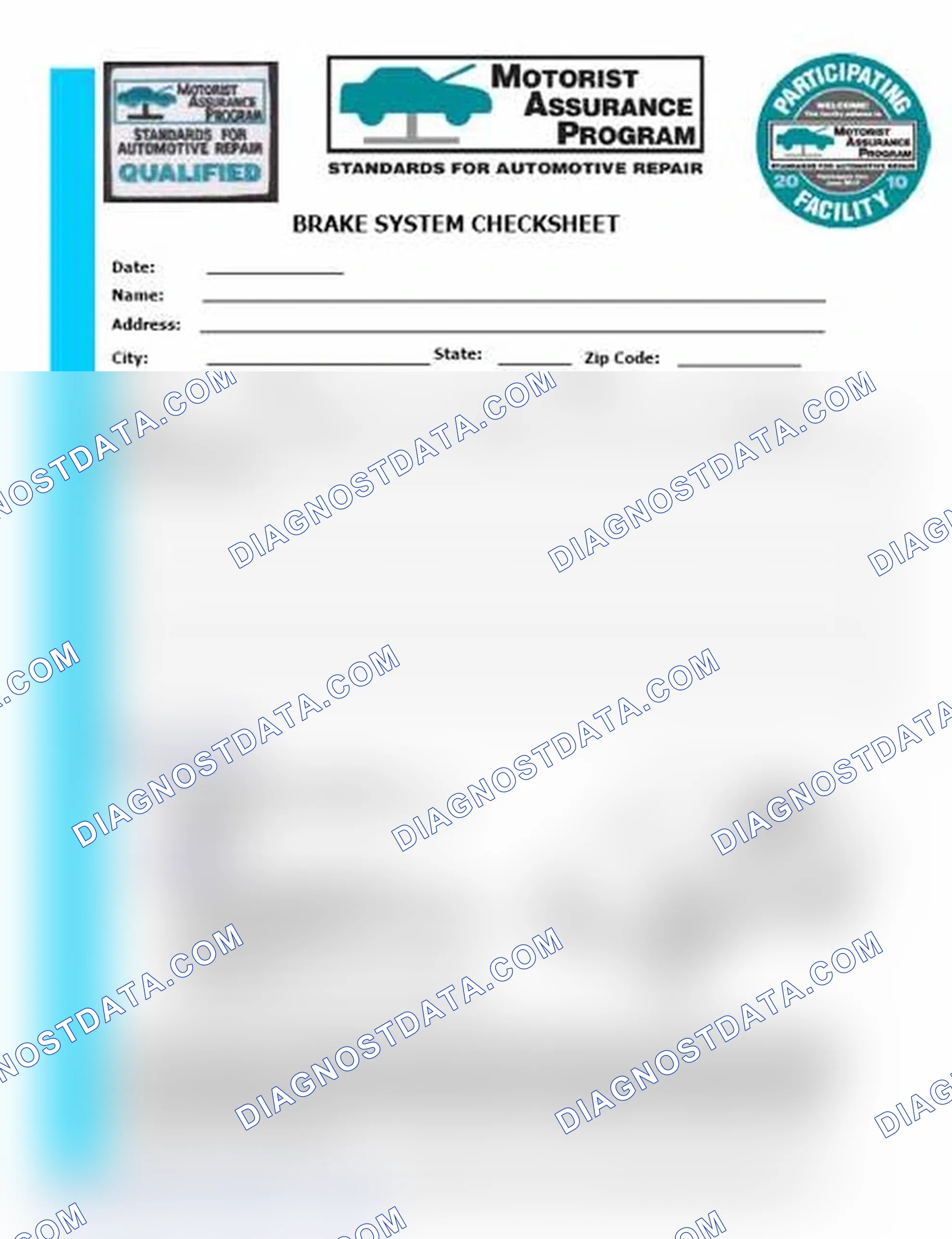 Scheme 1: Brake System Checksheet (1 Of 2)