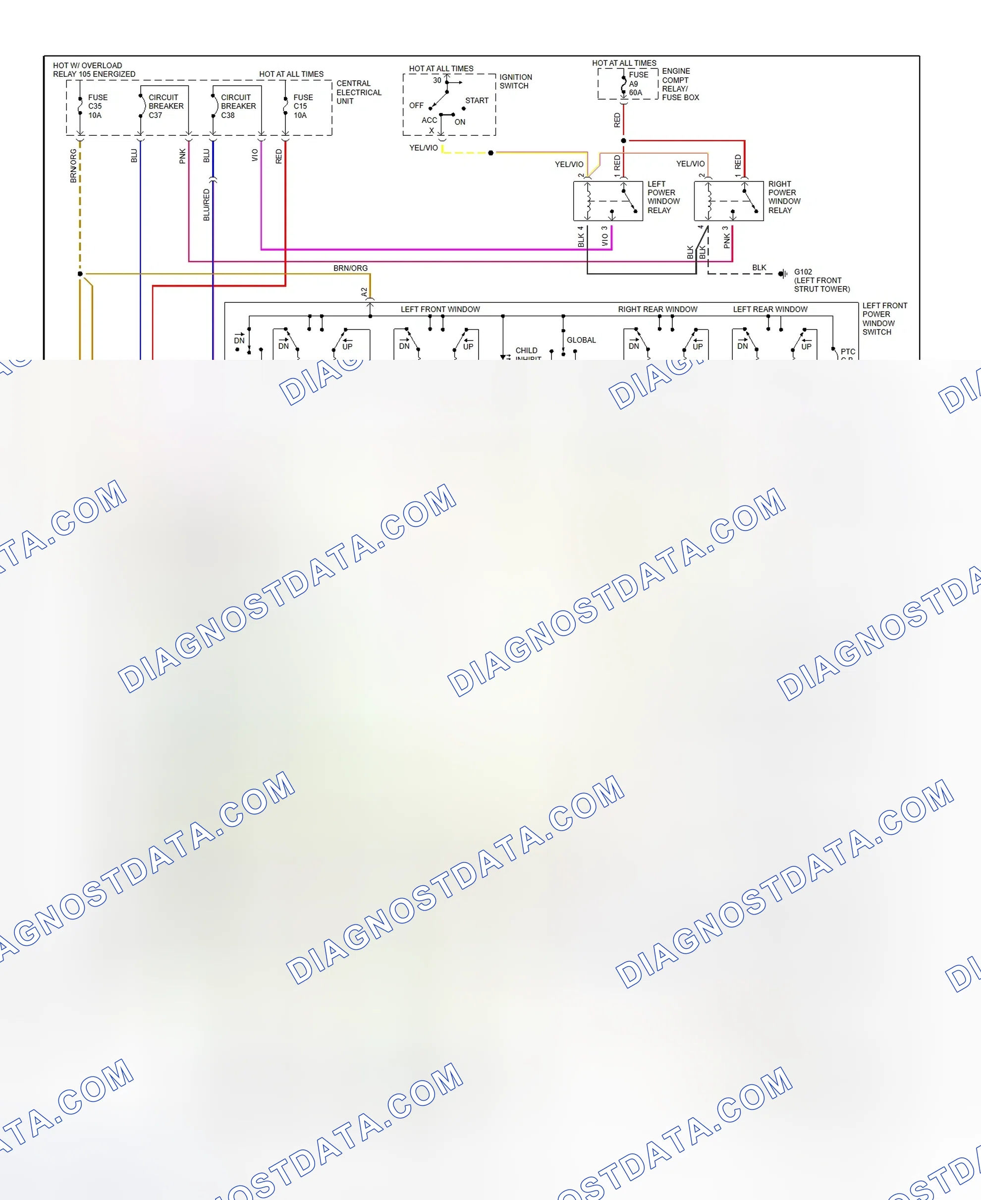 Scheme 9: Power Window System Wiring Diagram (C70 - Convertible)