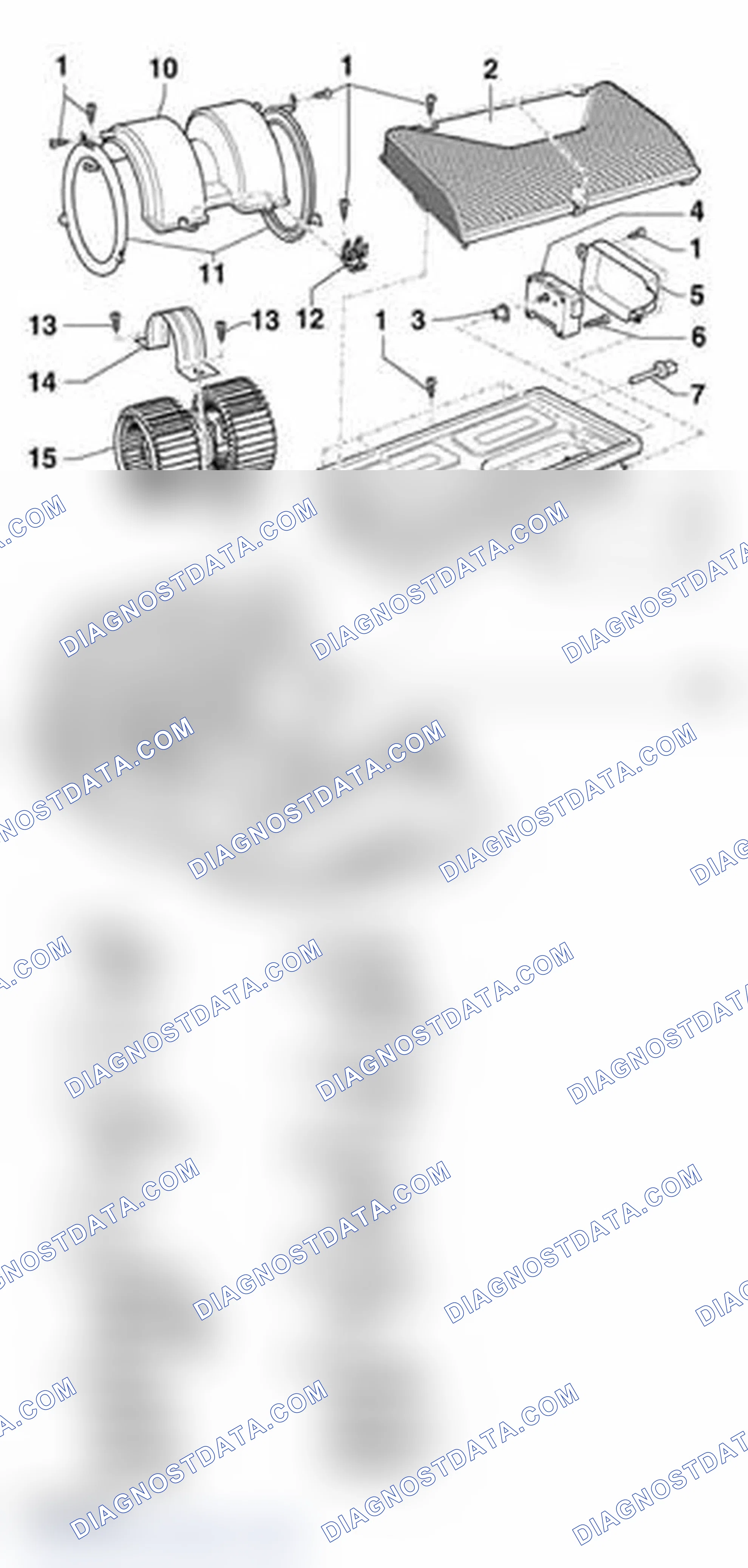 Scheme 123: Screen, fresh air blower, evaporator and covers in plenum, removing and installing