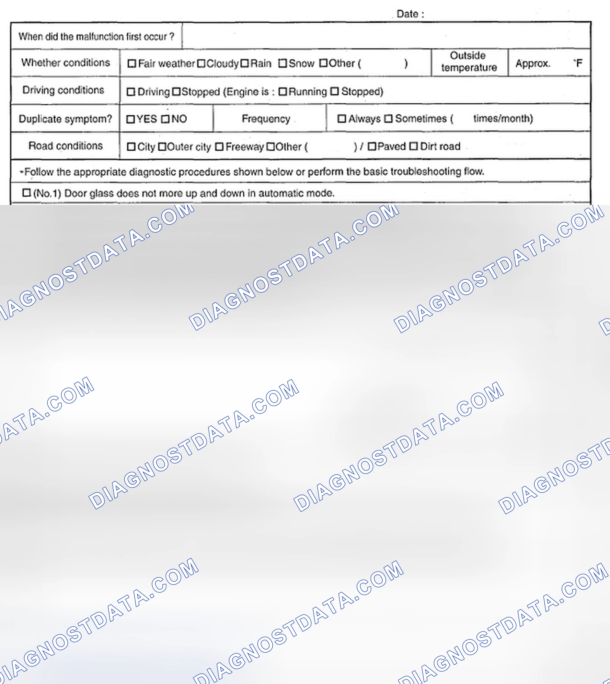 Scheme 8: POWER WINDOW SYSTEM TROUBLESHOOTING QUESTIONNAIRE [POWER WINDOW SYSTEMS (AUTO-OPEN/CLOSE FUNCTION)]