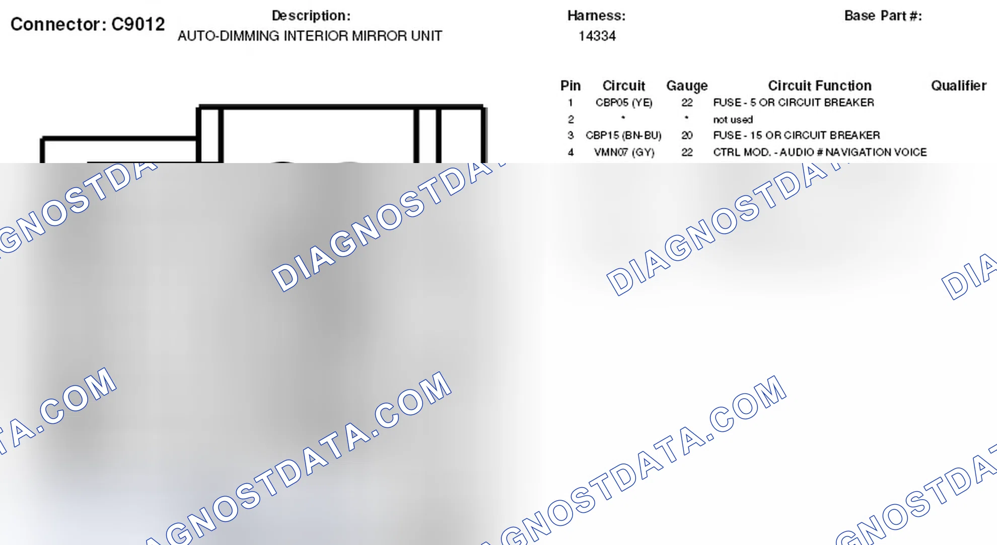 Scheme 395: Auto-Dimming Interior Mirror Unit Connector End View (C9012)