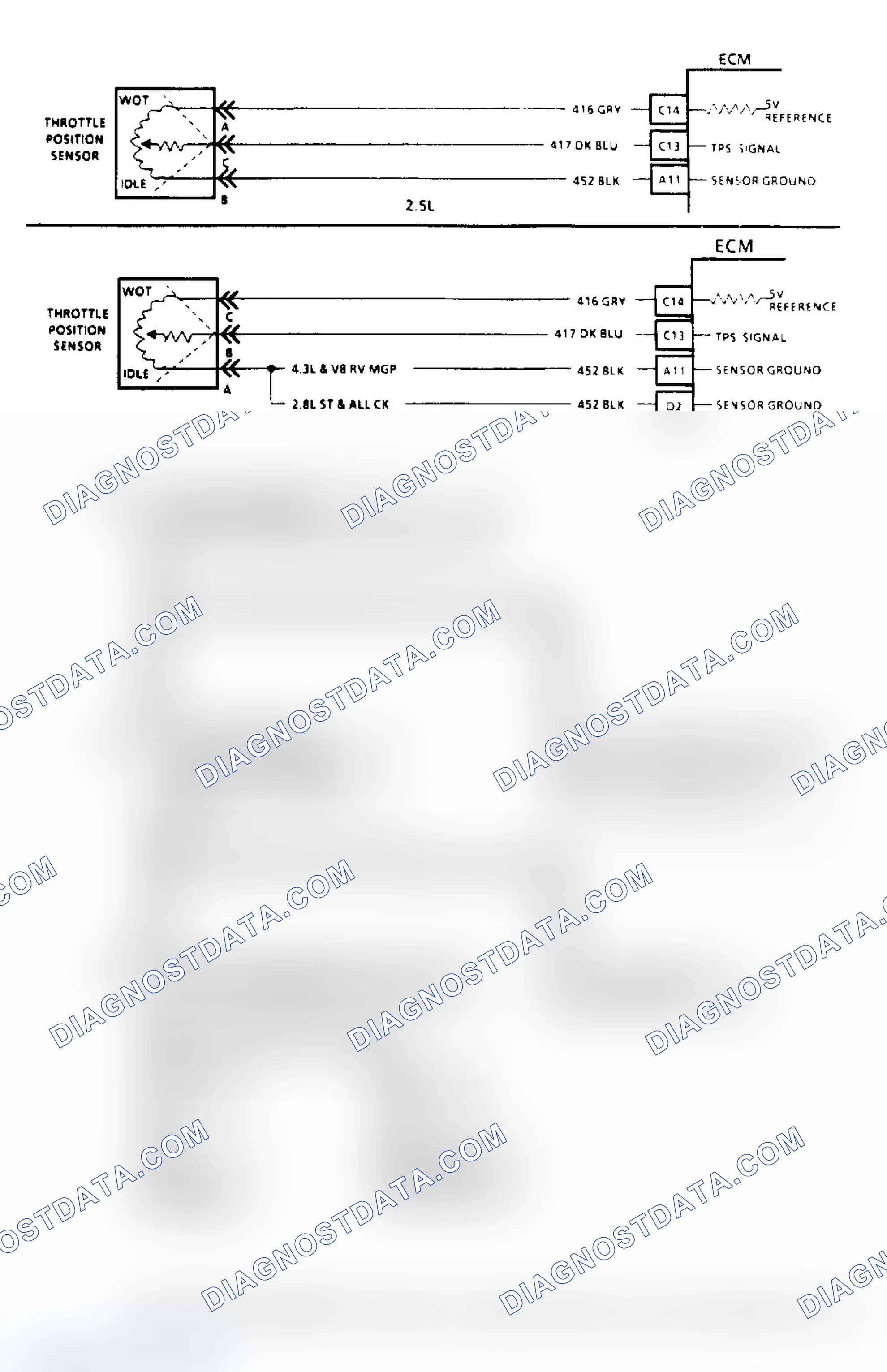 Scheme 124: Code 21, Throttle Position Sensor (Signal Voltage High) ("SCAN" Diagnostics)