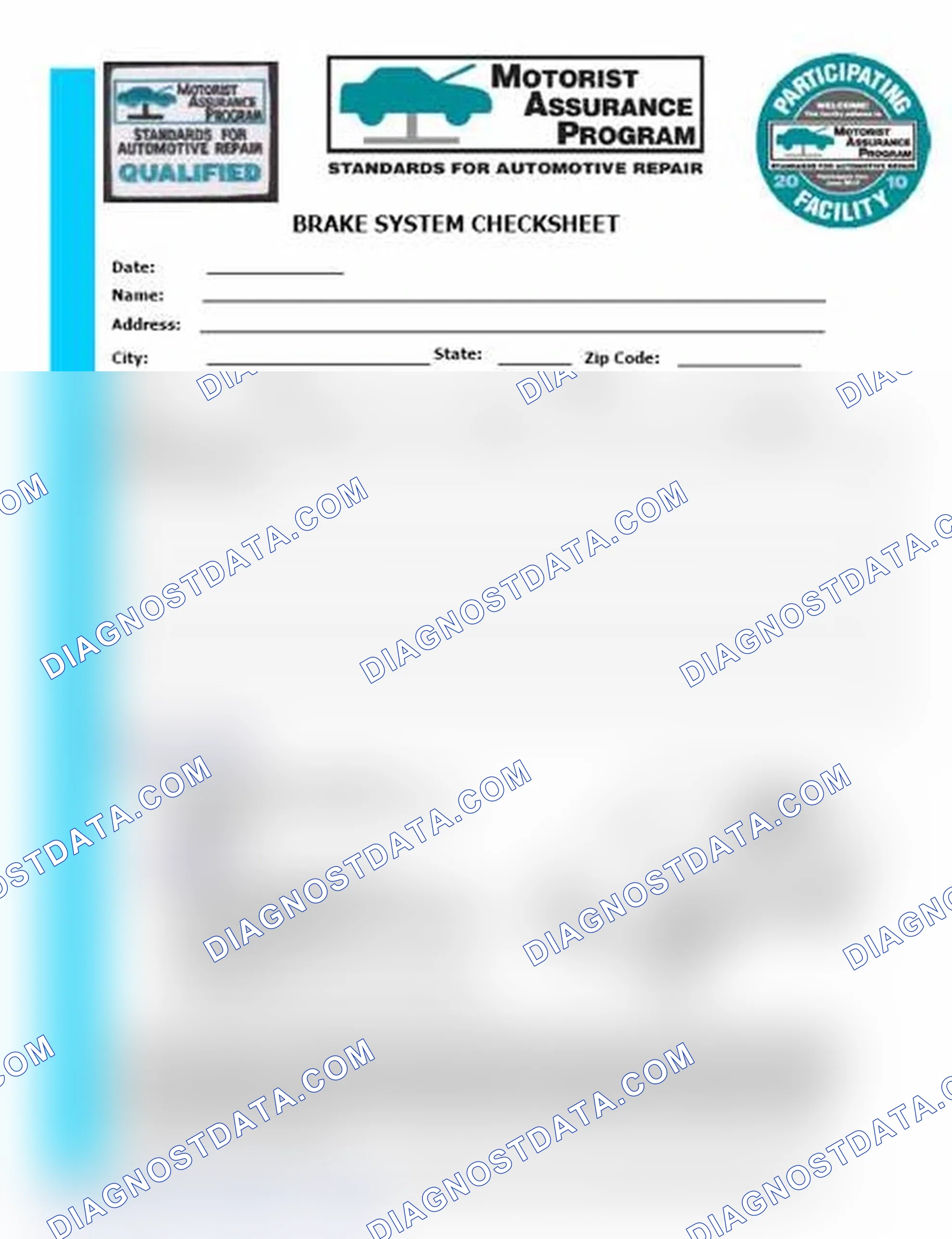 Scheme 1: Brake System Checksheet (1 Of 2)