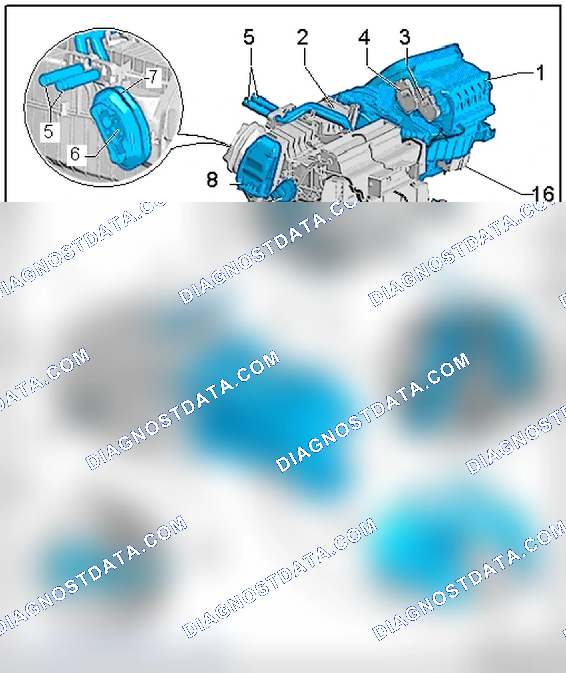 Scheme 332: A/C UNIT AND AIR INTAKE HOUSING OVERVIEW, BASIS A/C SYSTEM