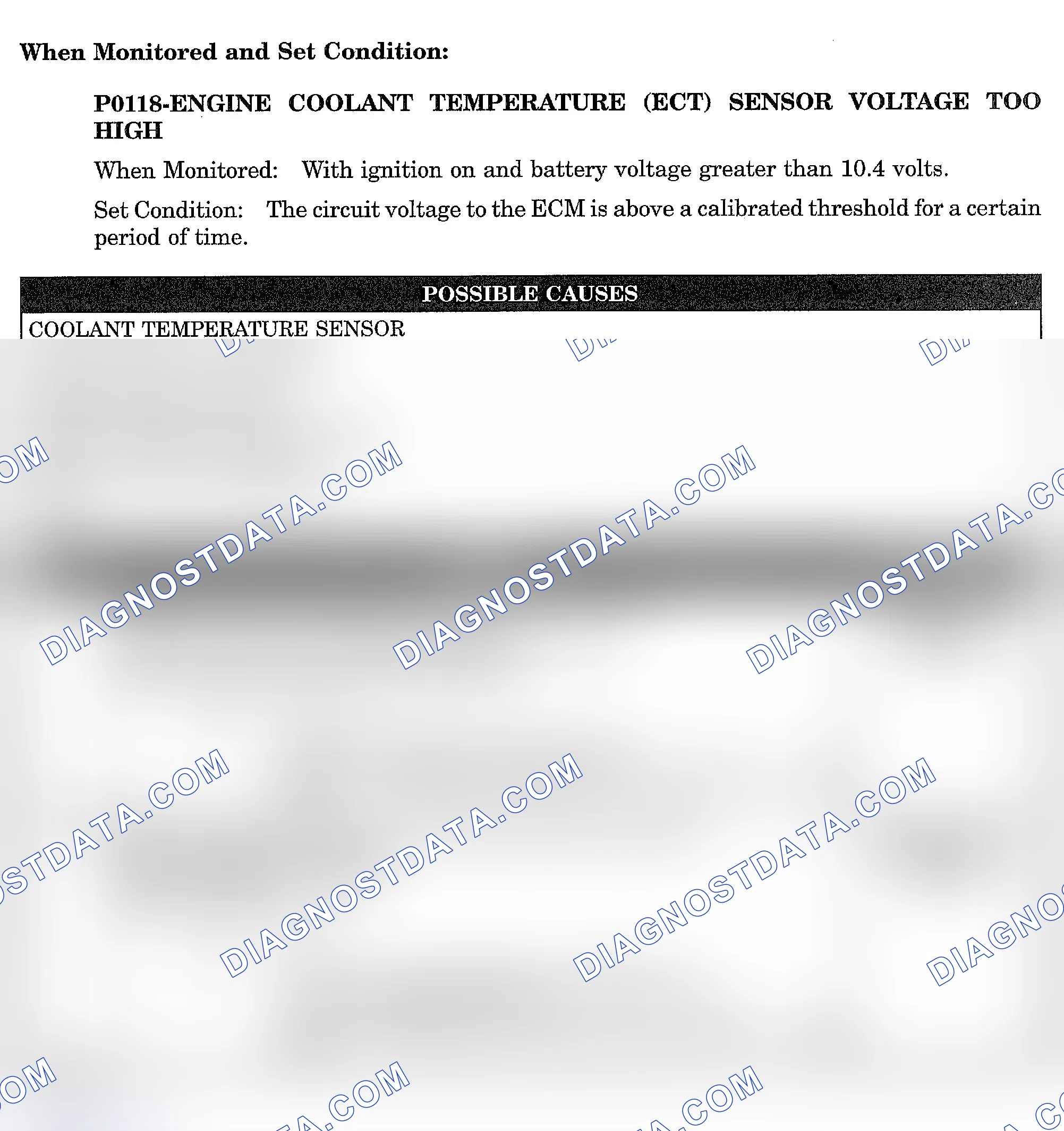 Scheme 844: DTC P0118: ENGINE COOLANT TEMPERATURE (ECT) SENSOR VOLTAGE TOO HIGH