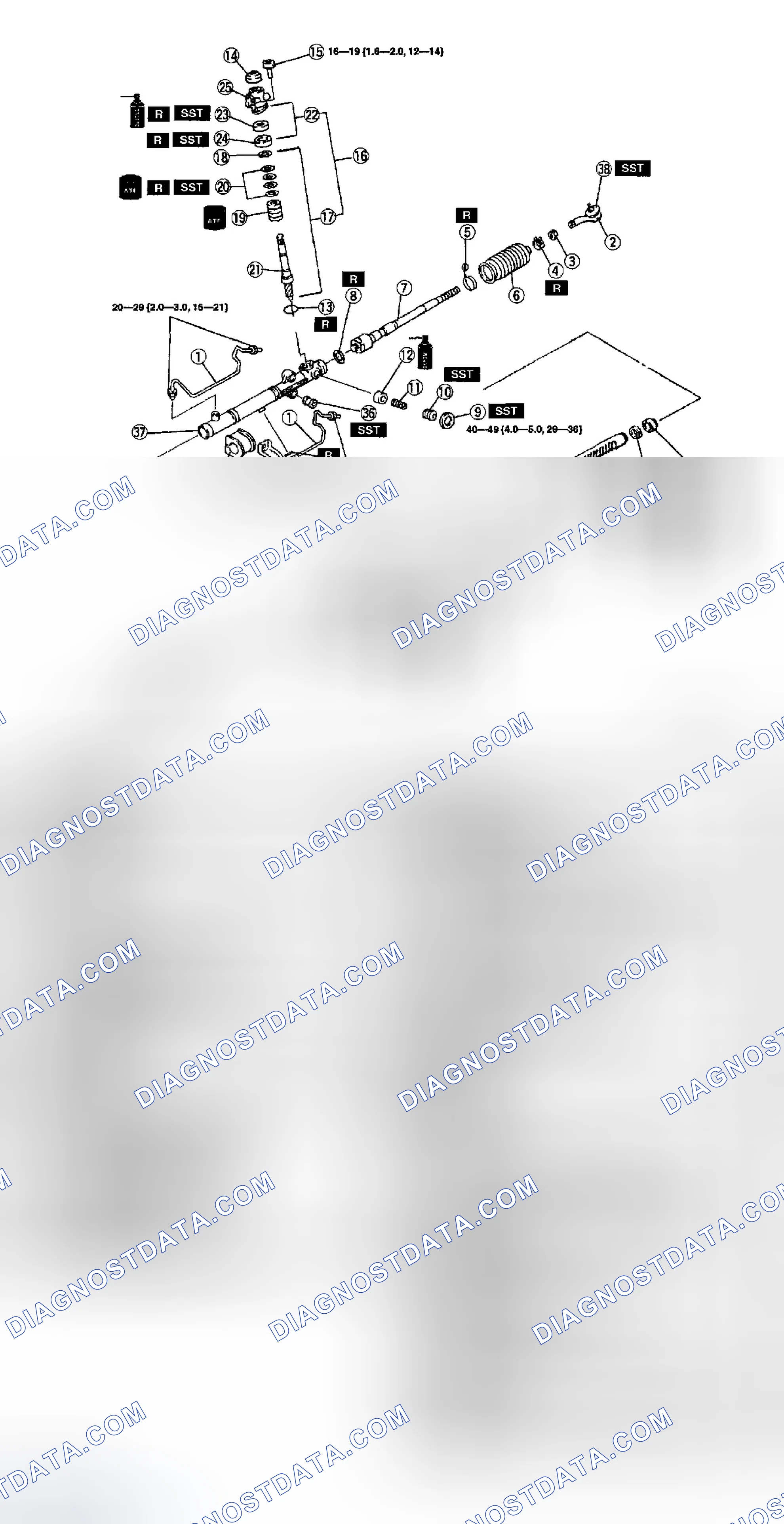 Scheme 52: STEERING GEAR AND LINKAGE DISASSEMBLY/ASSEMBLY (ENGINE SPEED SENSING POWER STEERING)