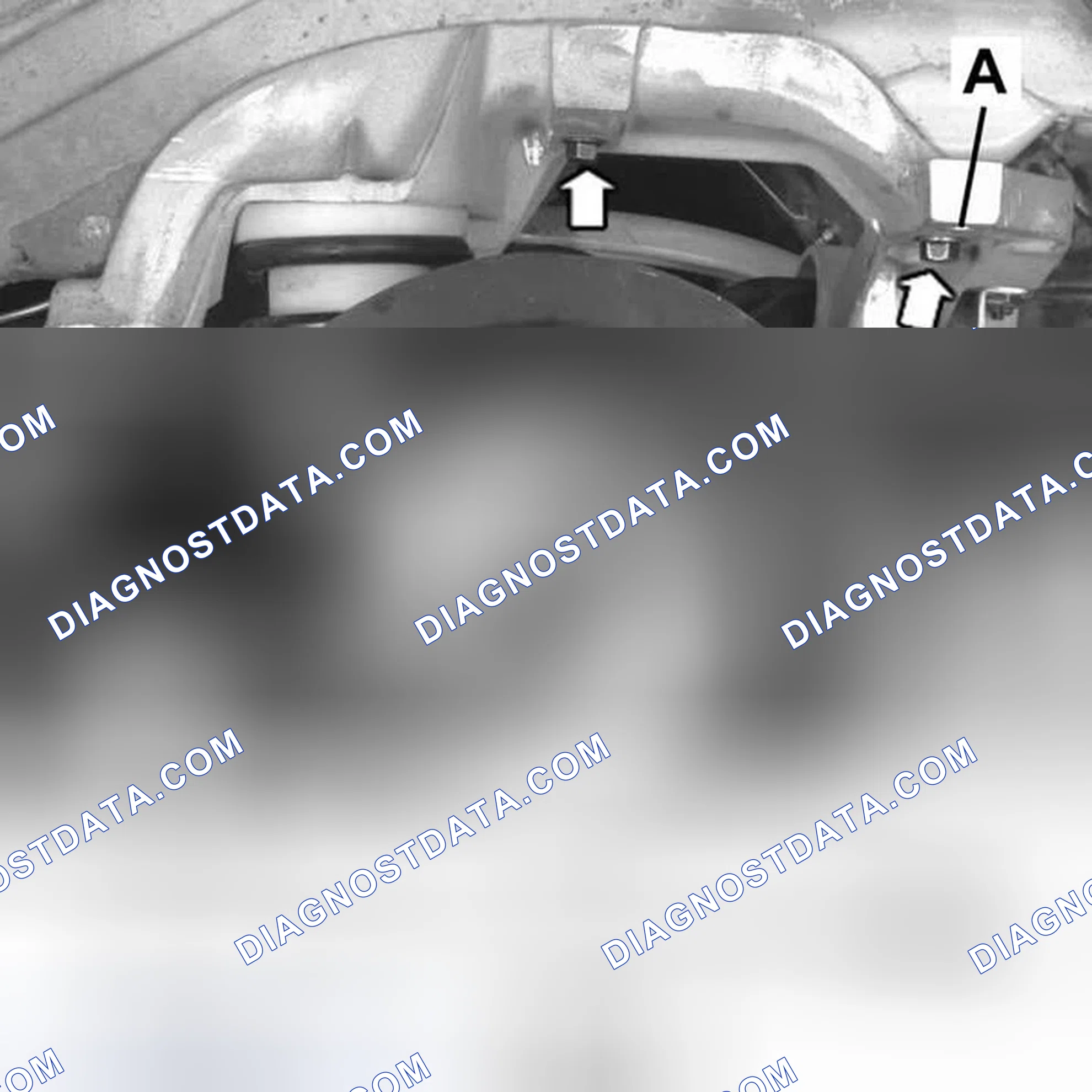 Scheme 586: Fitting the retaining bolts for the rear axle member.