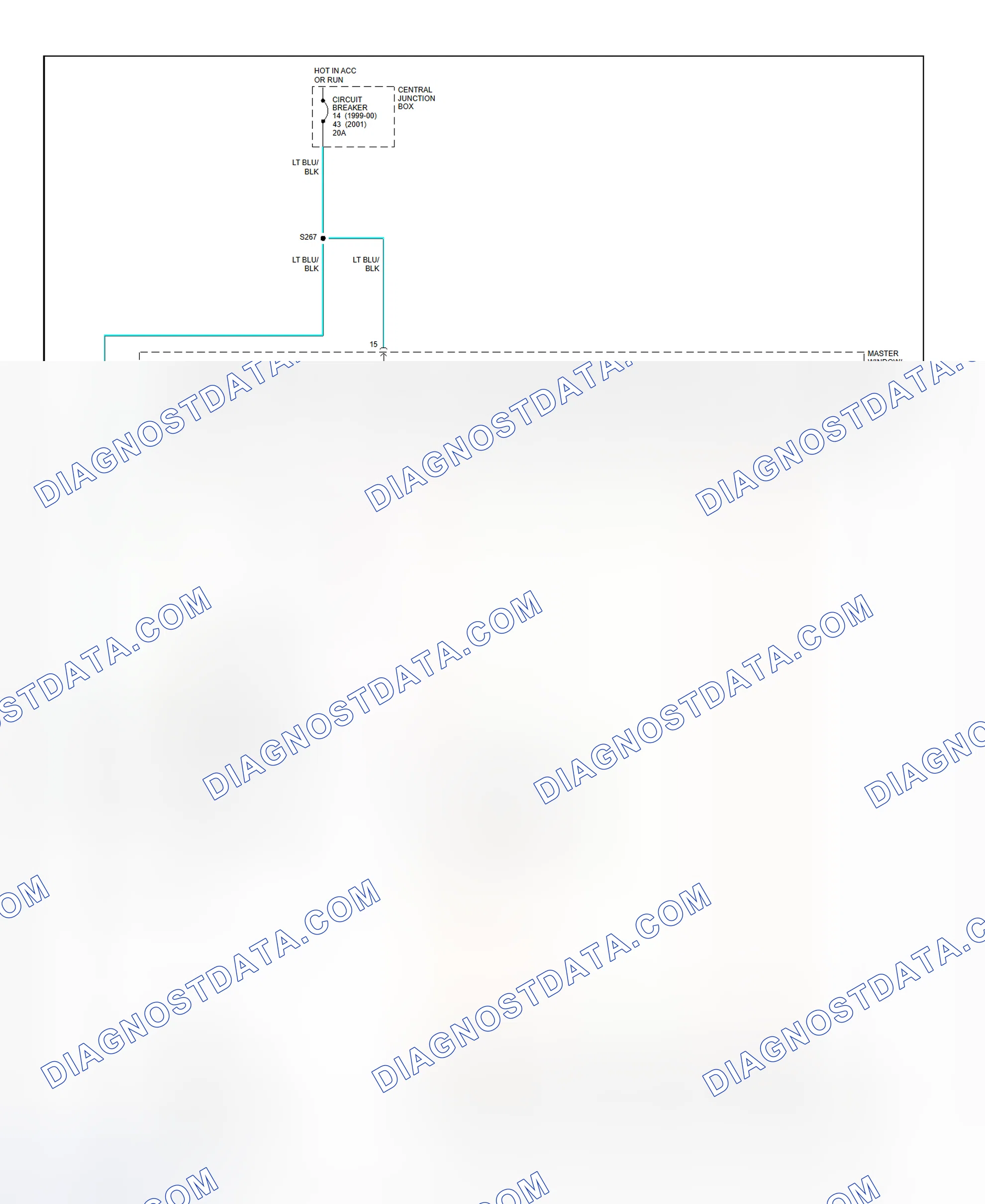Fig. 13: Power Window System Wiring Diagram (Mustang Convertible)