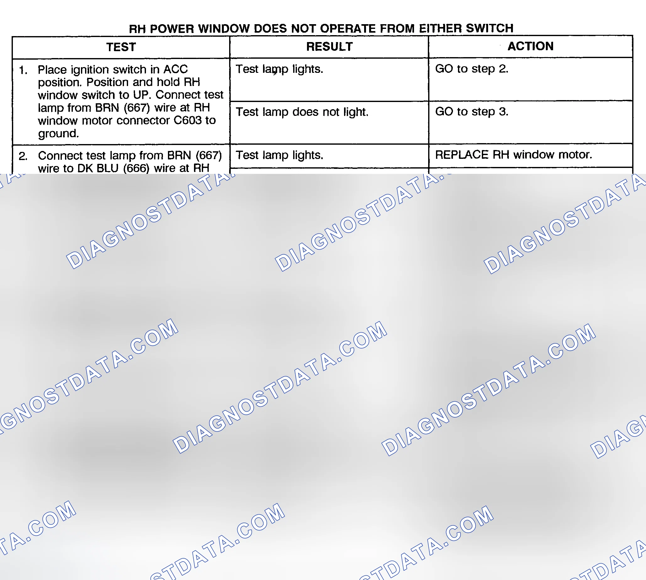 Scheme 6: TEST D: POWER WINDOW RIGHT DOSE NOT OPERATE FROM EITHER SWITCH - PICKUP