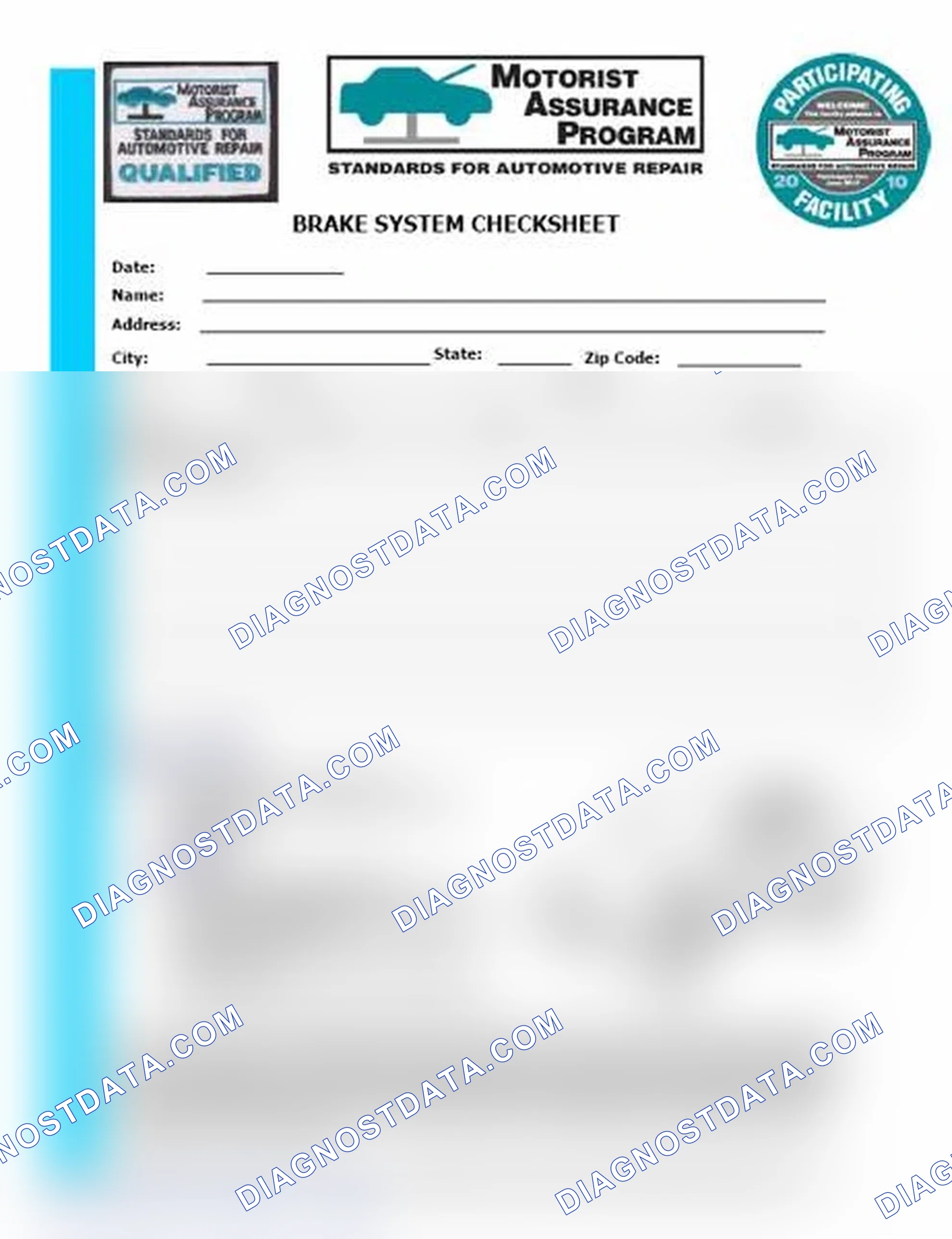 Scheme 1: Brake System Checksheet (1 Of 2)