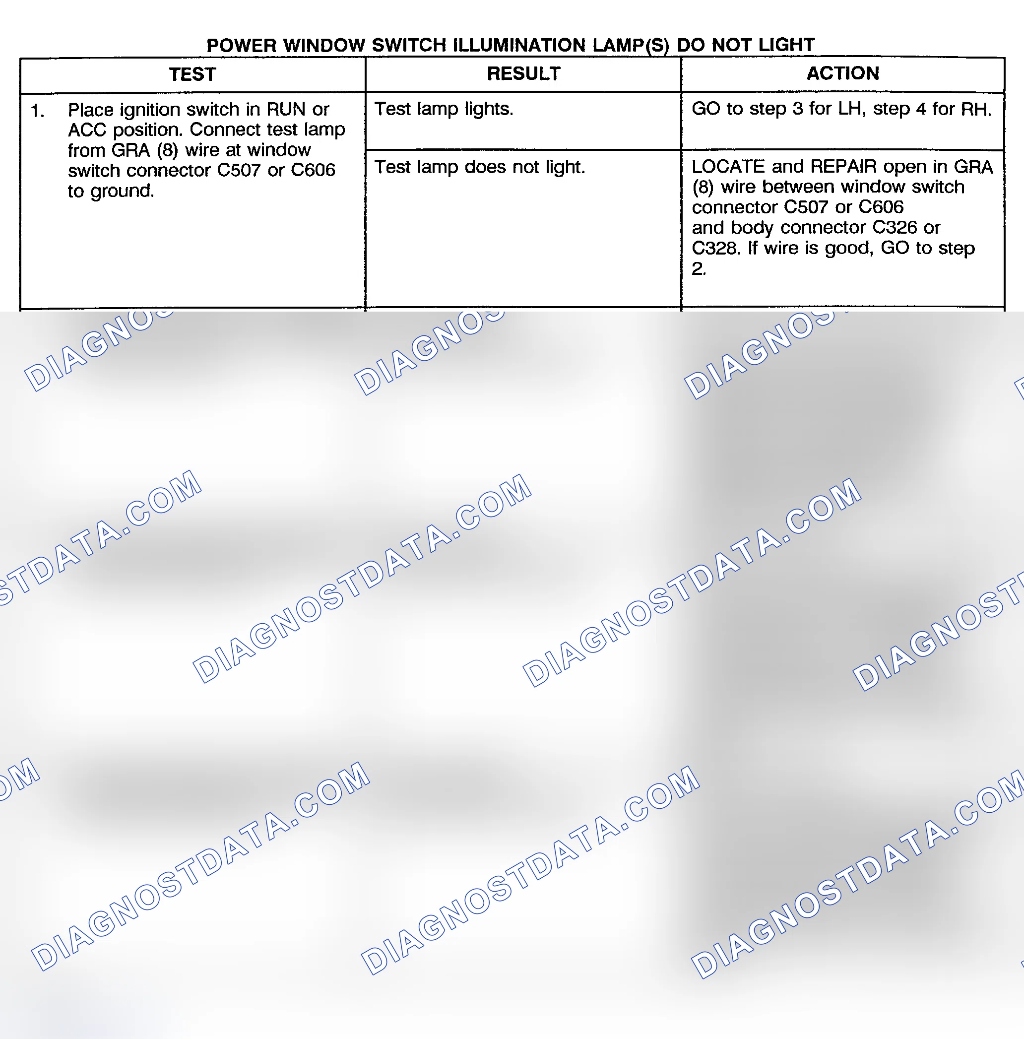 Scheme 18: TEST G: POWER WINDOW SWITCH ILLUMINATION LAMP(S) DO NOT LIGHT