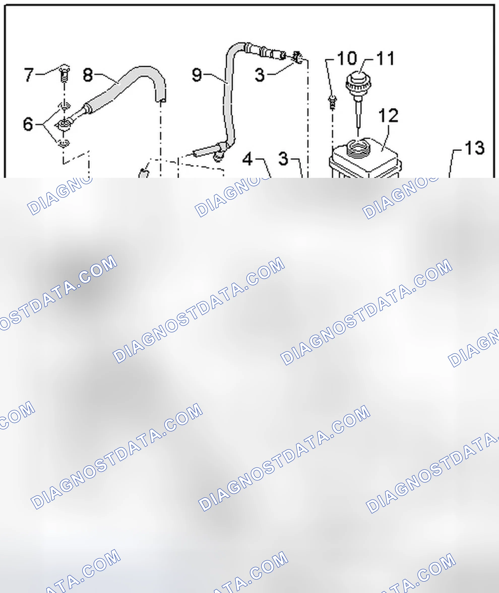 Scheme 36: POWER STEERING PUMP, HYDRAULIC PIPES AND RESERVOIR OVERVIEW [FOR ENGINE(S) BHK, CJWB, CJWC & CJWE]