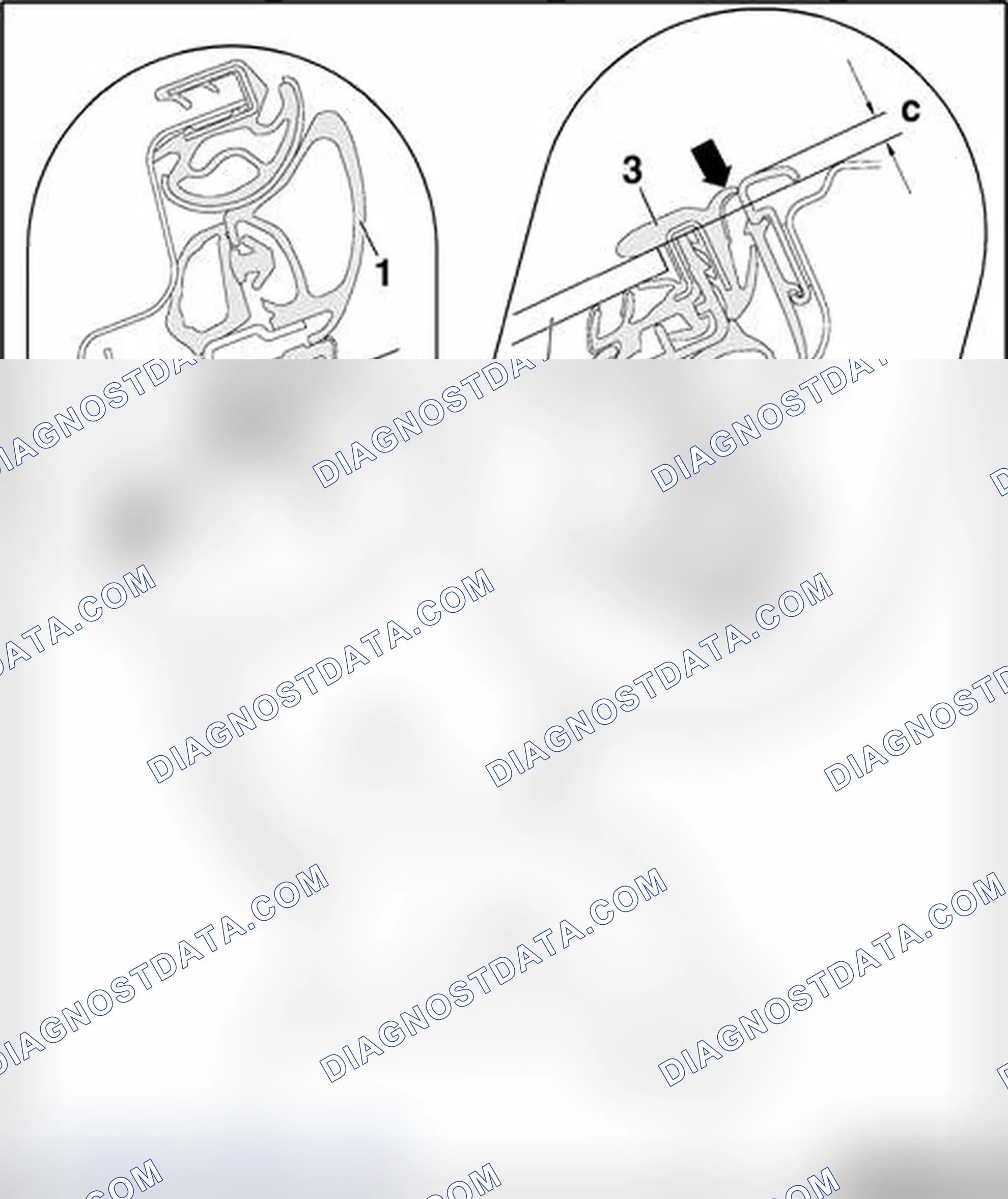 Scheme 120: Adjustment dimensions for rear door window frame