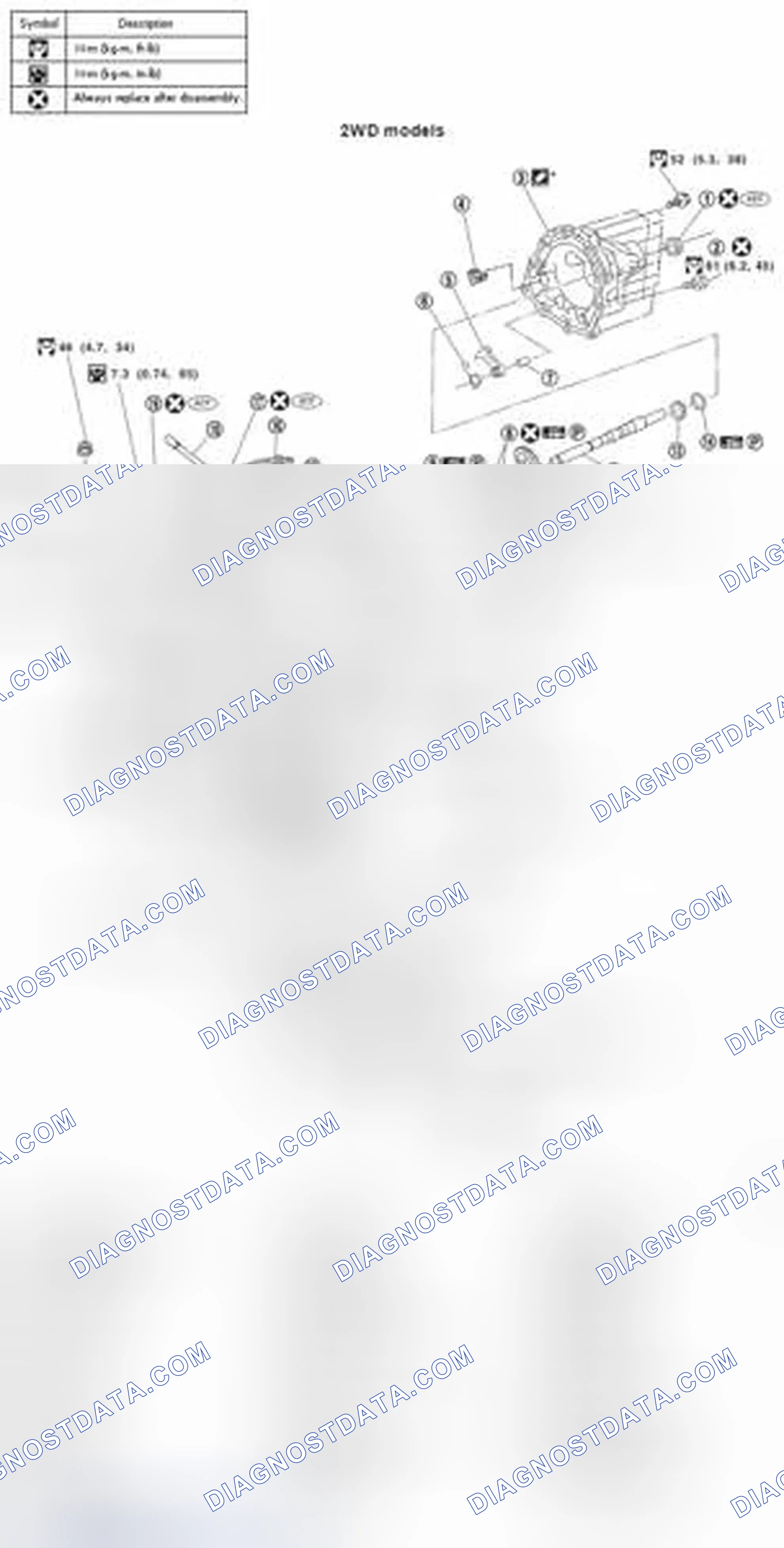 Fig. 228: Exploded View Of Transmission Assembly With Torque Specification - 2WD Models