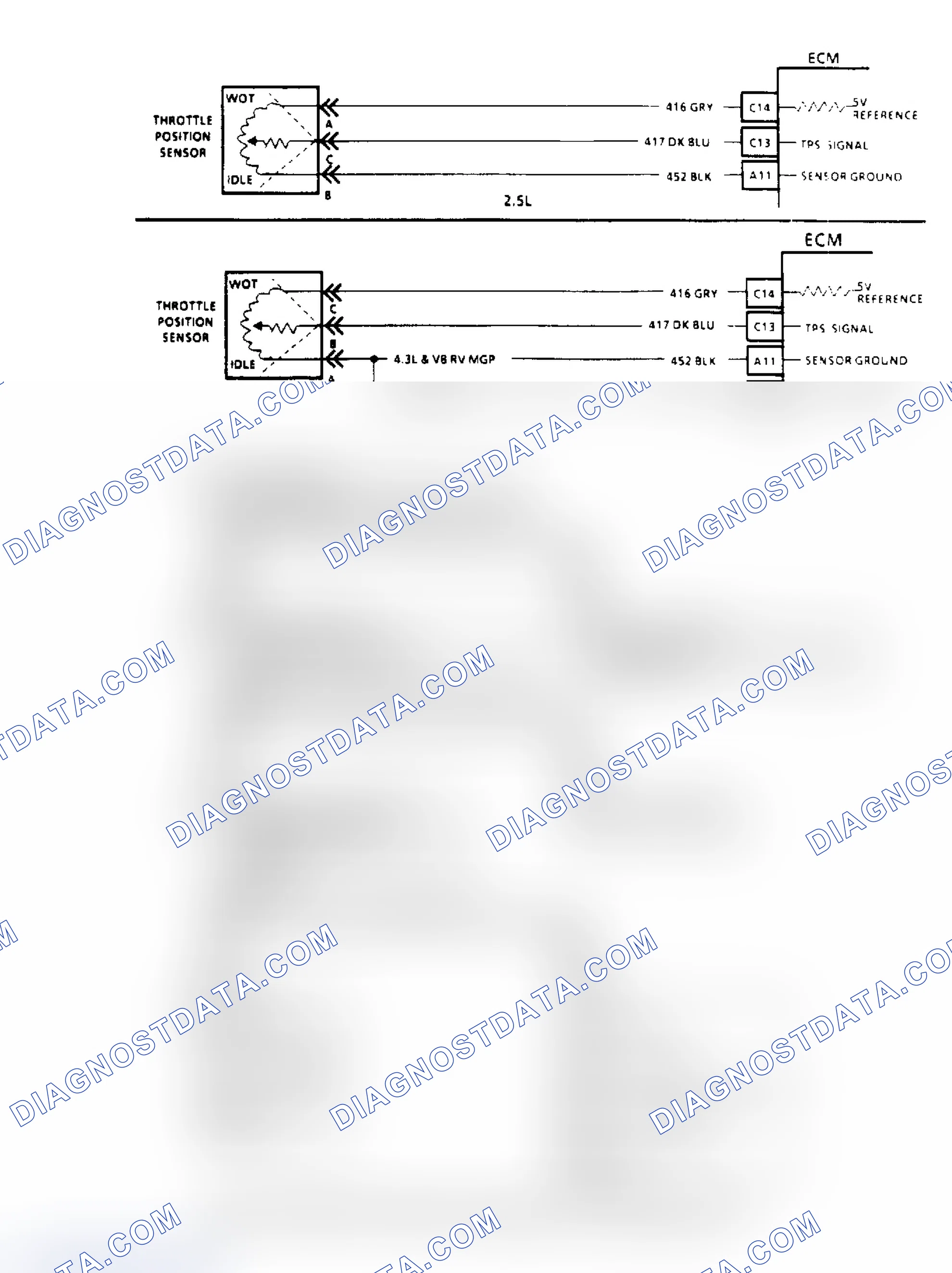 Scheme 53: Code 22, TPS Signal Voltage Low Flow Chart & Schematic