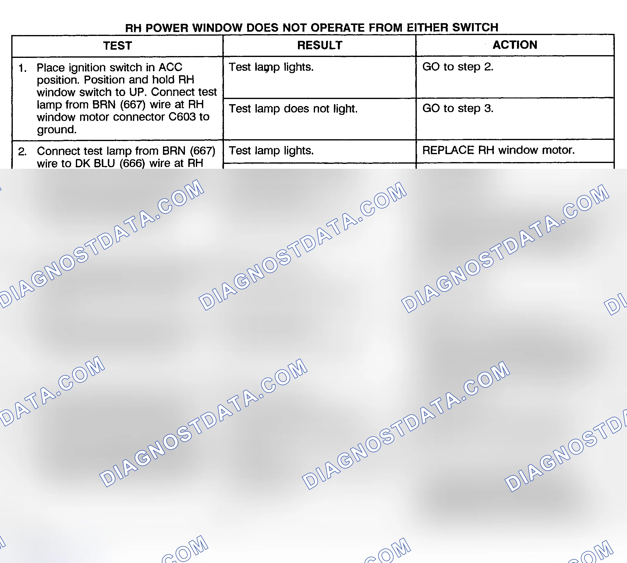 Scheme 15: TEST D: POWER WINDOW RIGHT DOSE NOT OPERATE FROM EITHER SWITCH - PICKUP
