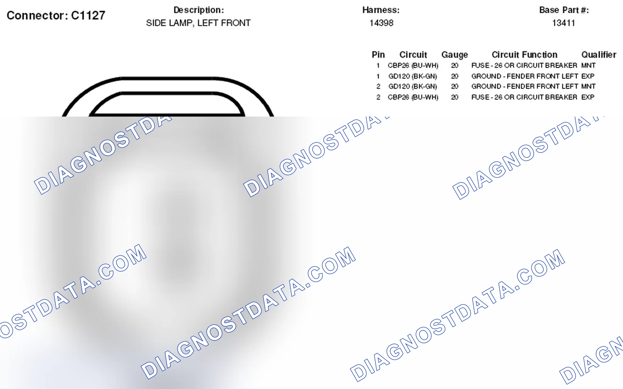 Scheme 278: Left Front Side Lamp Connector End View (C1127)