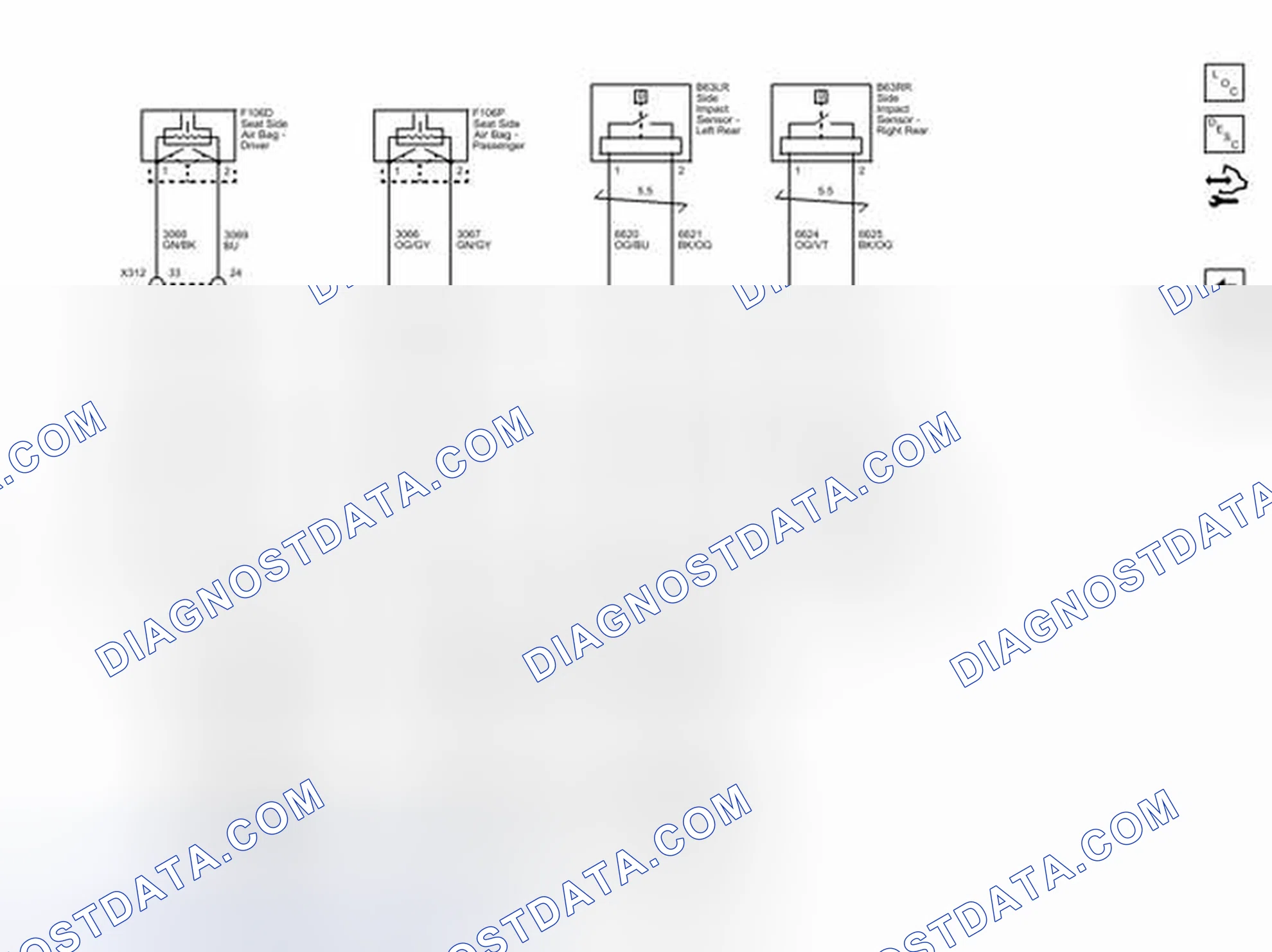 Scheme 4: Seat and Roof Rail Air Bags and Rear Side Impact Sensors Wiring Schematics