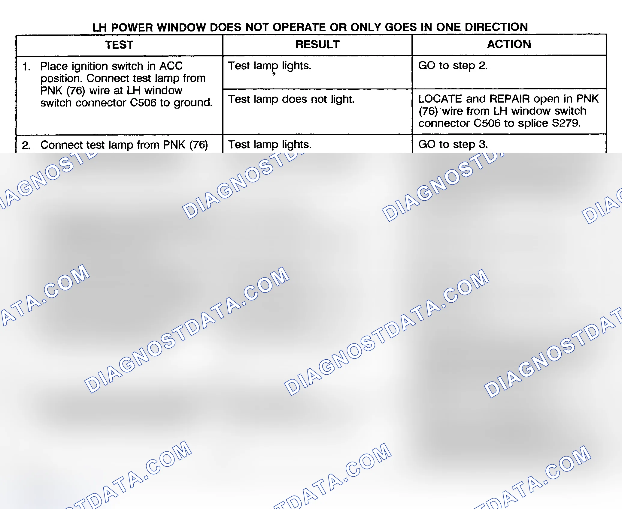 Scheme 3: TEST B: POWER WINDOW LEFT DOSE NOT OPERATE OR ONLY GOES IN ONE DIRECTION - PICKUP