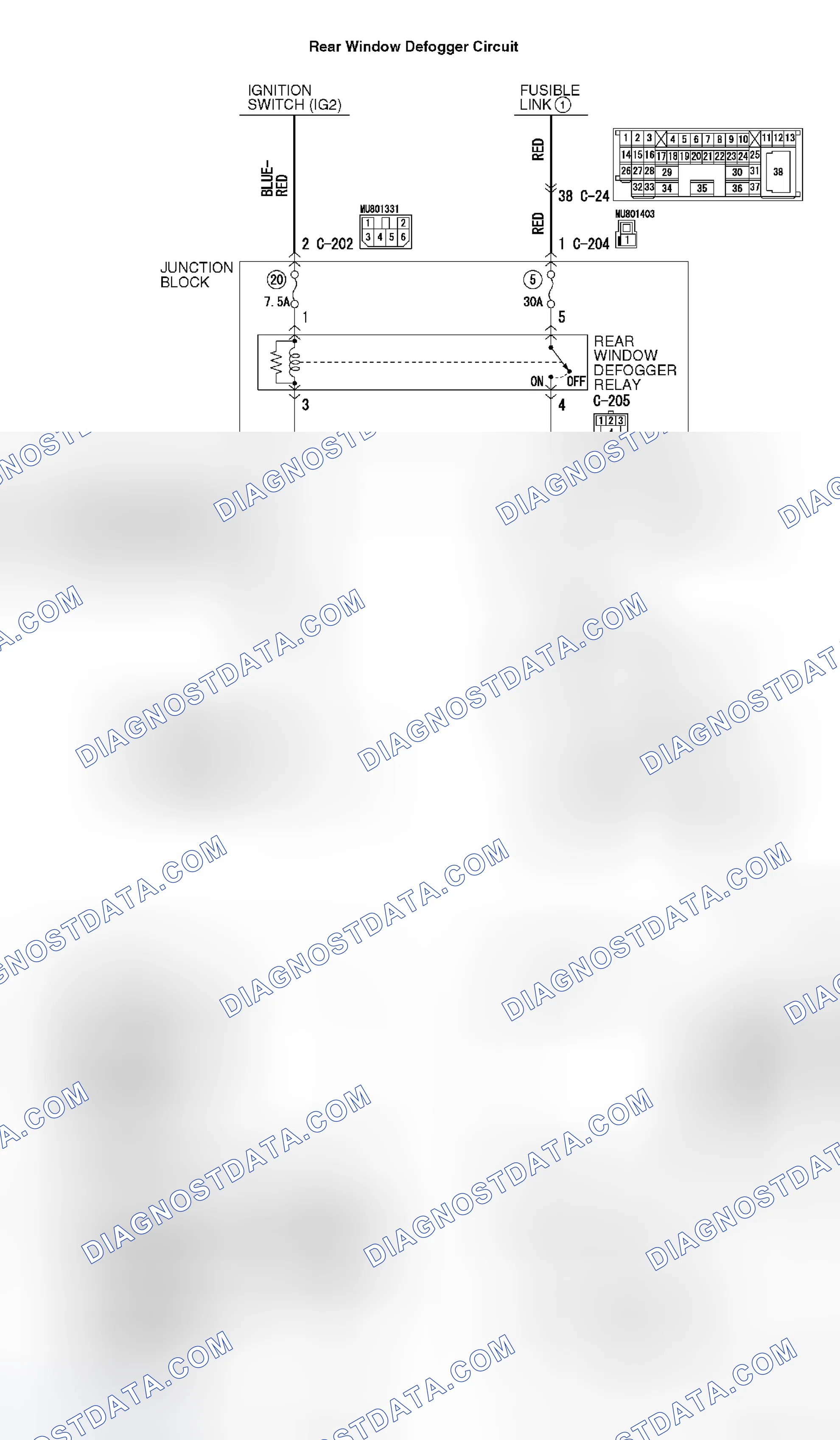 Scheme 354: INSPECTION PROCEDURE 10: REAR WINDOW DEFOGGER FUNCTION DOES NOT OPERATE