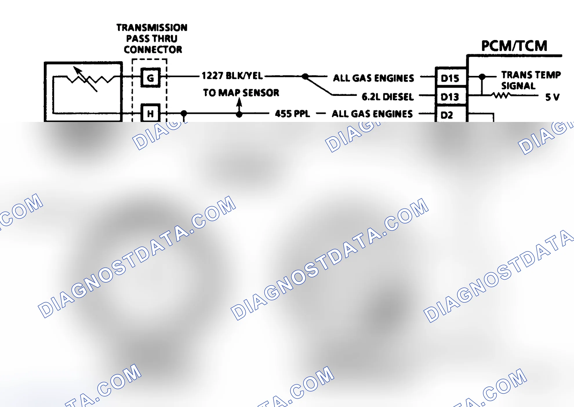 Scheme 392: CODE 58 - TRANS. TEMPERATURE SENSOR HIGH TEMPERATURE INDICATED (SIGNAL VOLTAGE LOW)