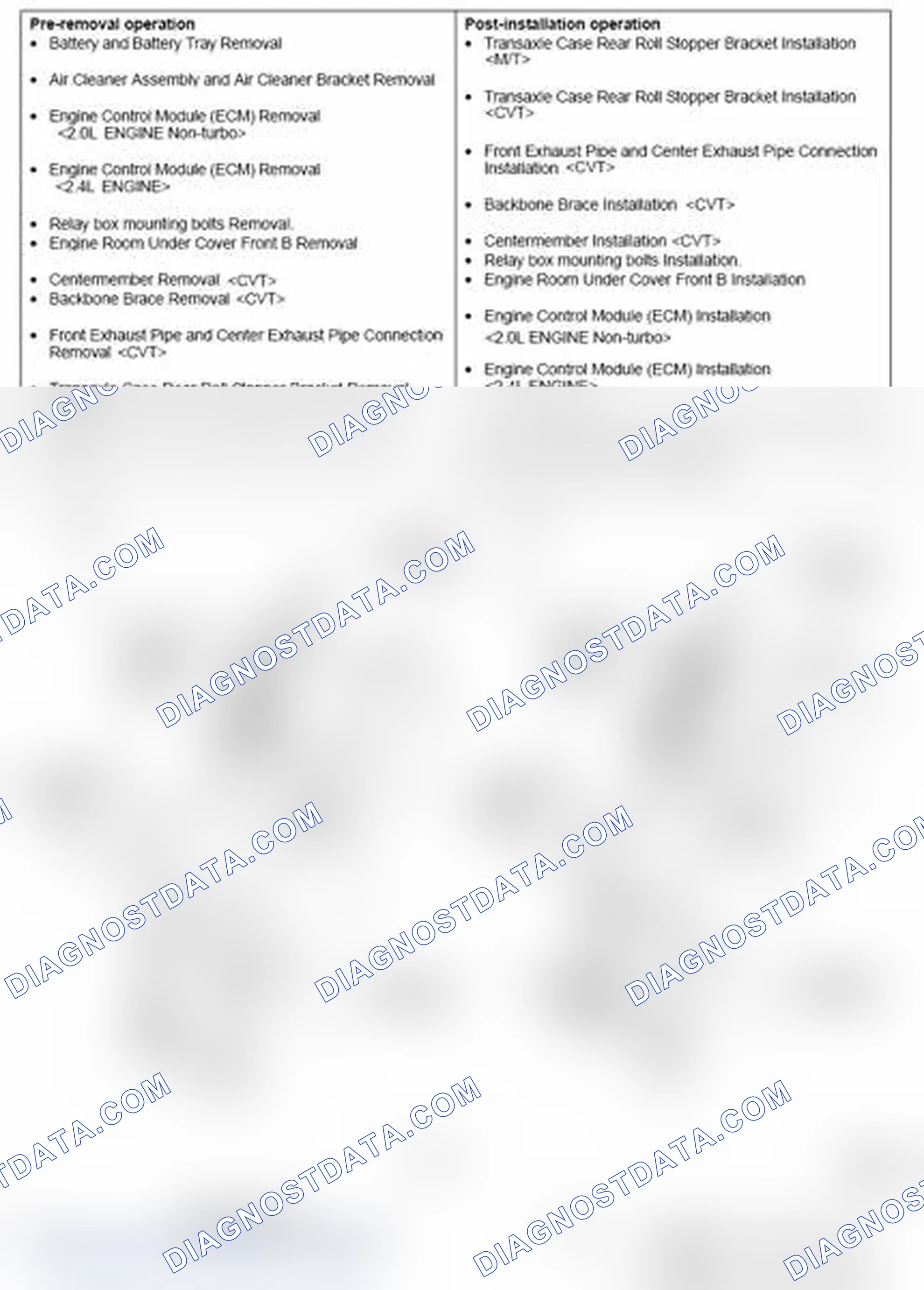 Scheme 837: REMOVAL AND INSTALLATION < 2.0L ENGINE NON-TURBO, 2.4L ENGINE >