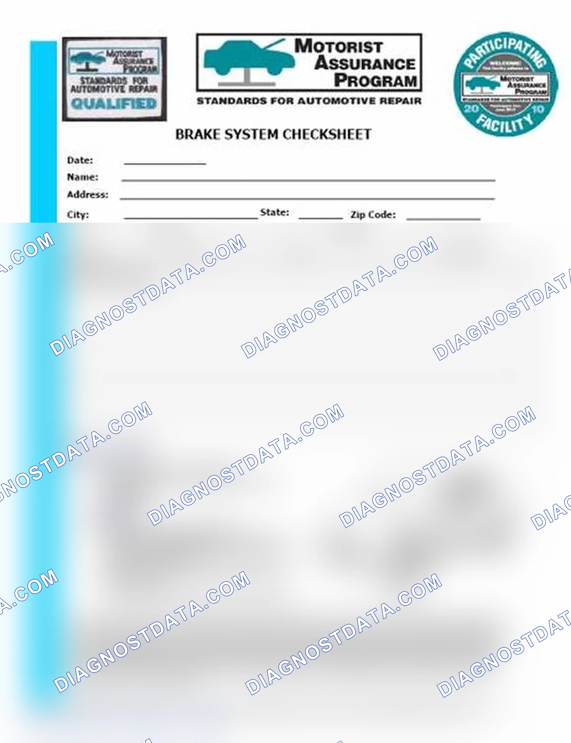 Scheme 1: Brake System Checksheet (1 Of 2)