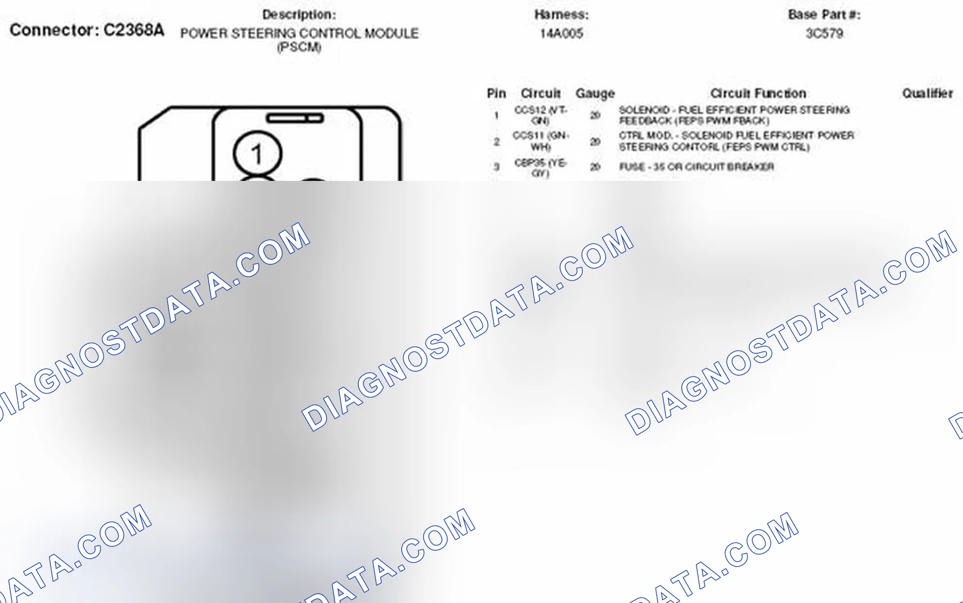 Scheme 249: Power Steering Control Module Connector End View (C2368A)