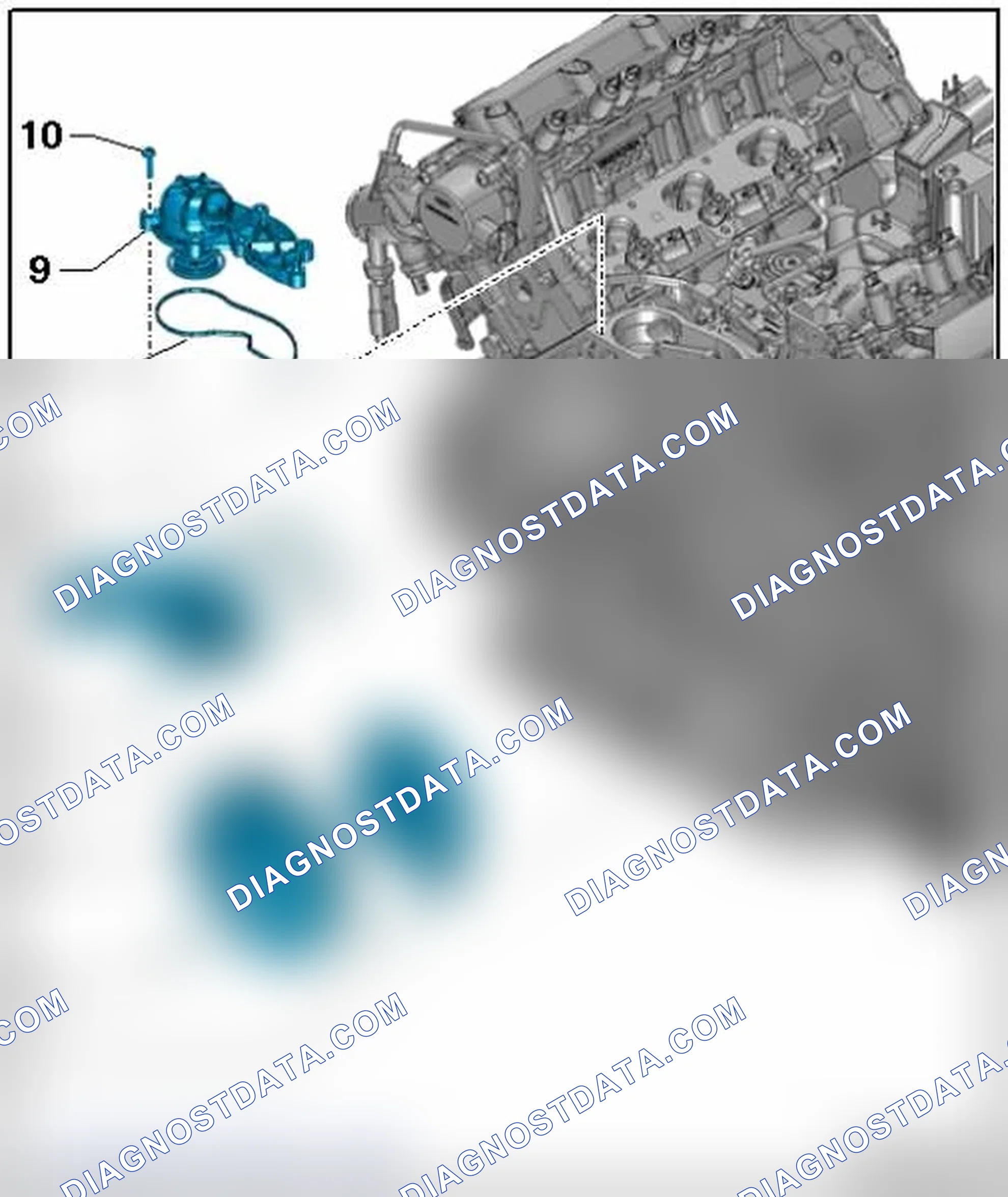 Scheme 11: COOLANT PUMP, THERMOSTAT AND CONNECTING PIECE ASSEMBLY OVERVIEW