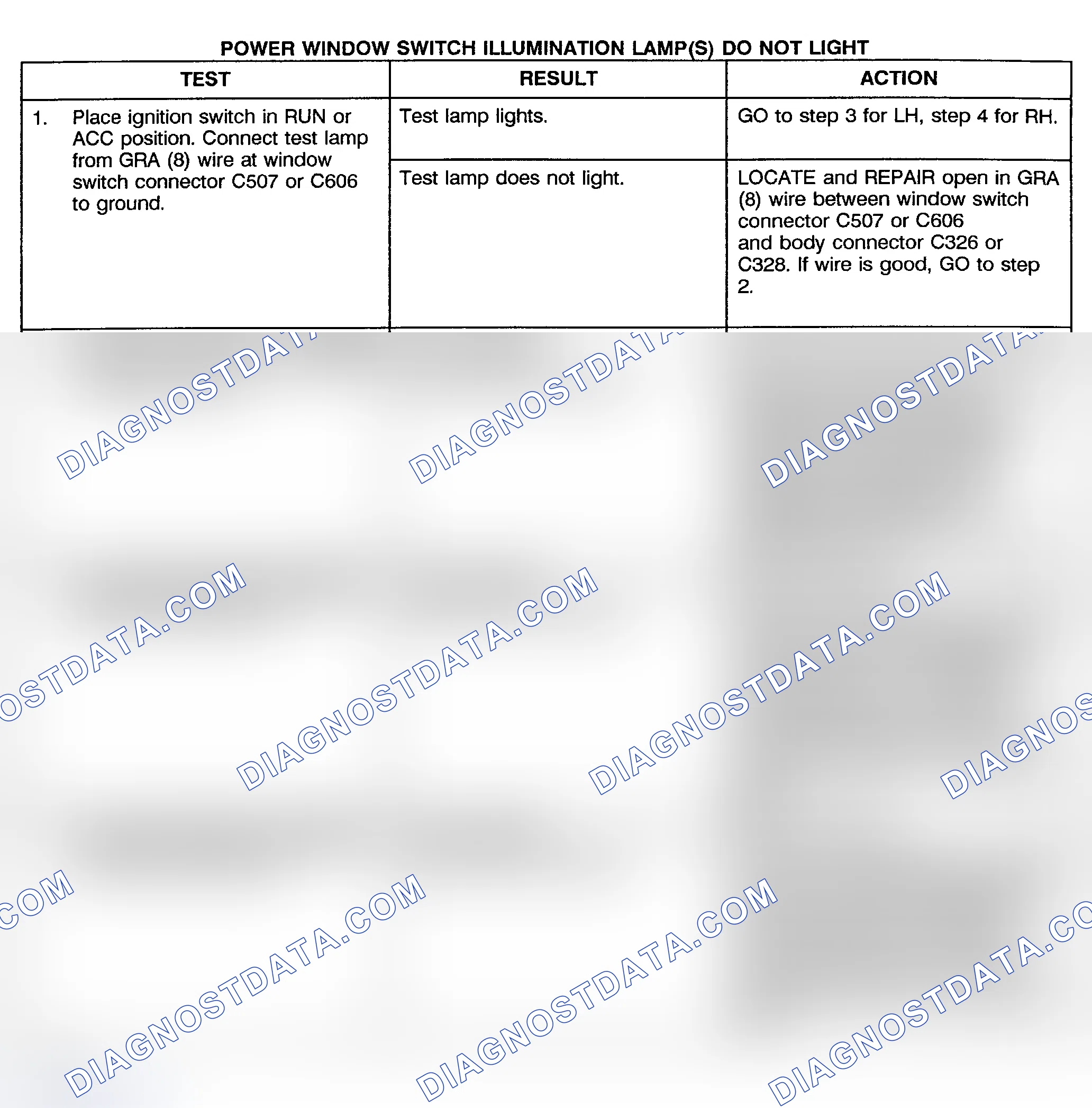 Scheme 9: TEST G: POWER WINDOW SWITCH ILLUMINATION LAMP(S) DO NOT LIGHT