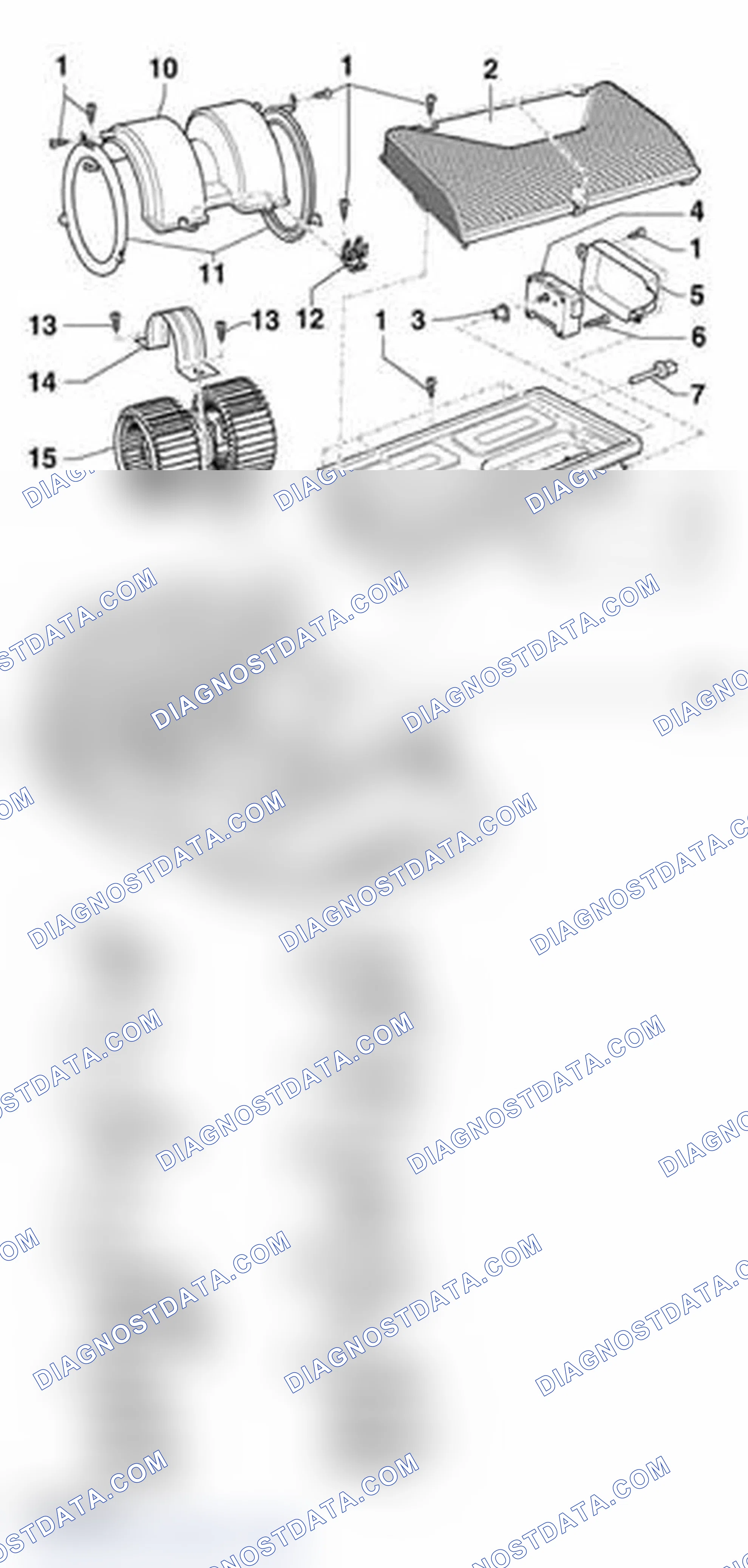 Scheme 123: Screen, fresh air blower, evaporator and covers in plenum, removing and installing