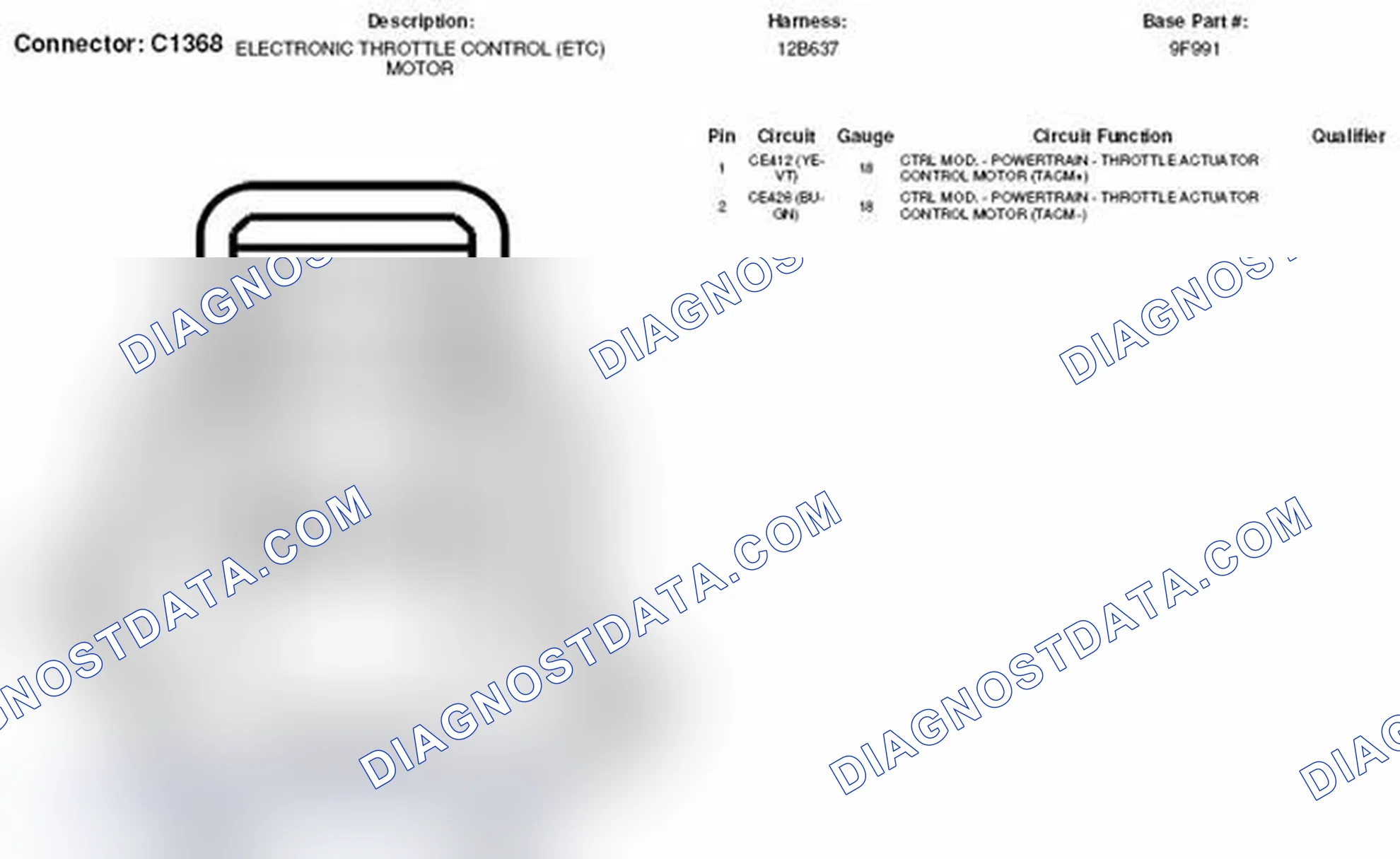 Scheme 288: Electronic Throttle Control Motor Connector End View (C1368)