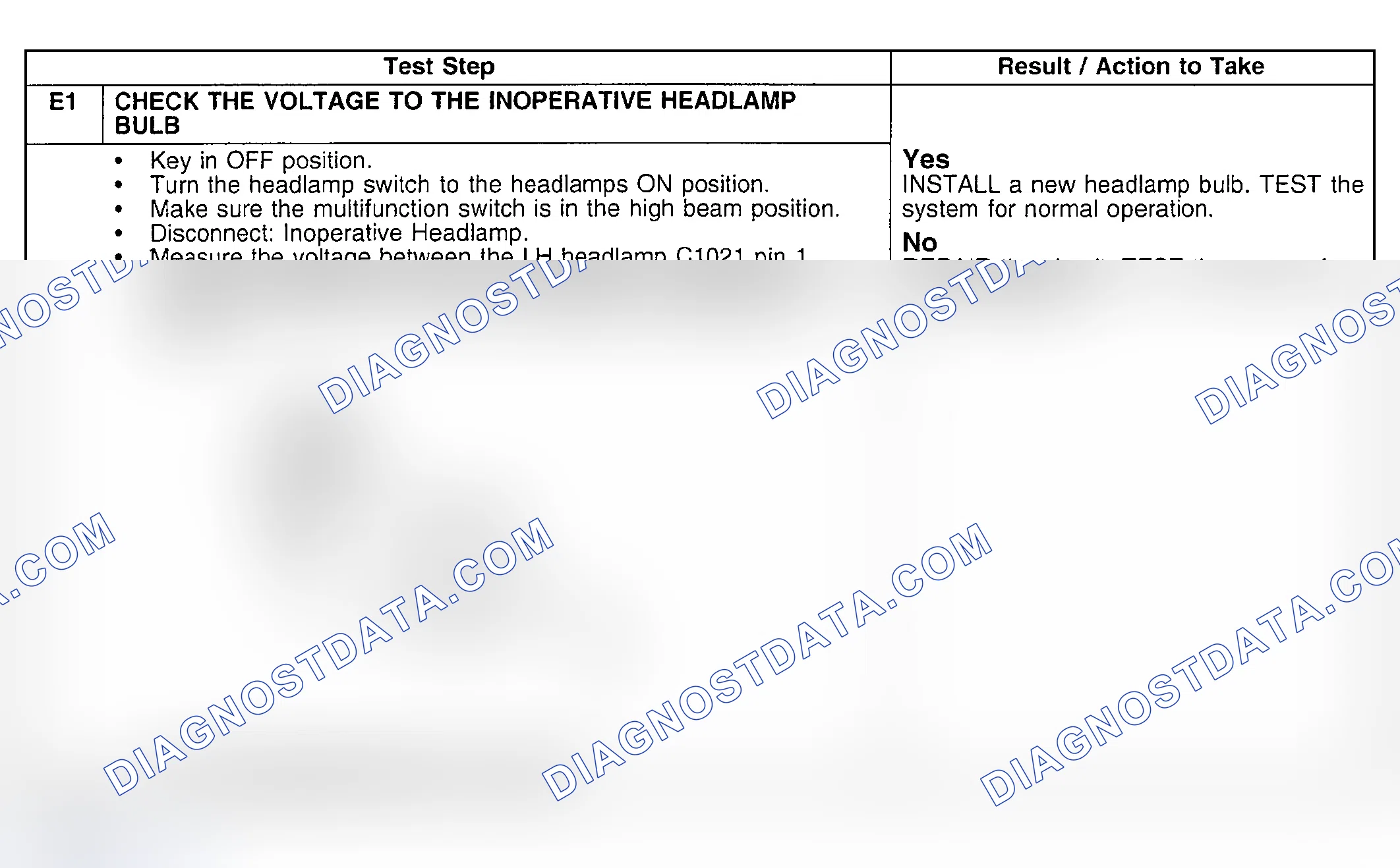 Scheme 11: Pinpoint Test E: One High Beam Headlamp Is Inoperative