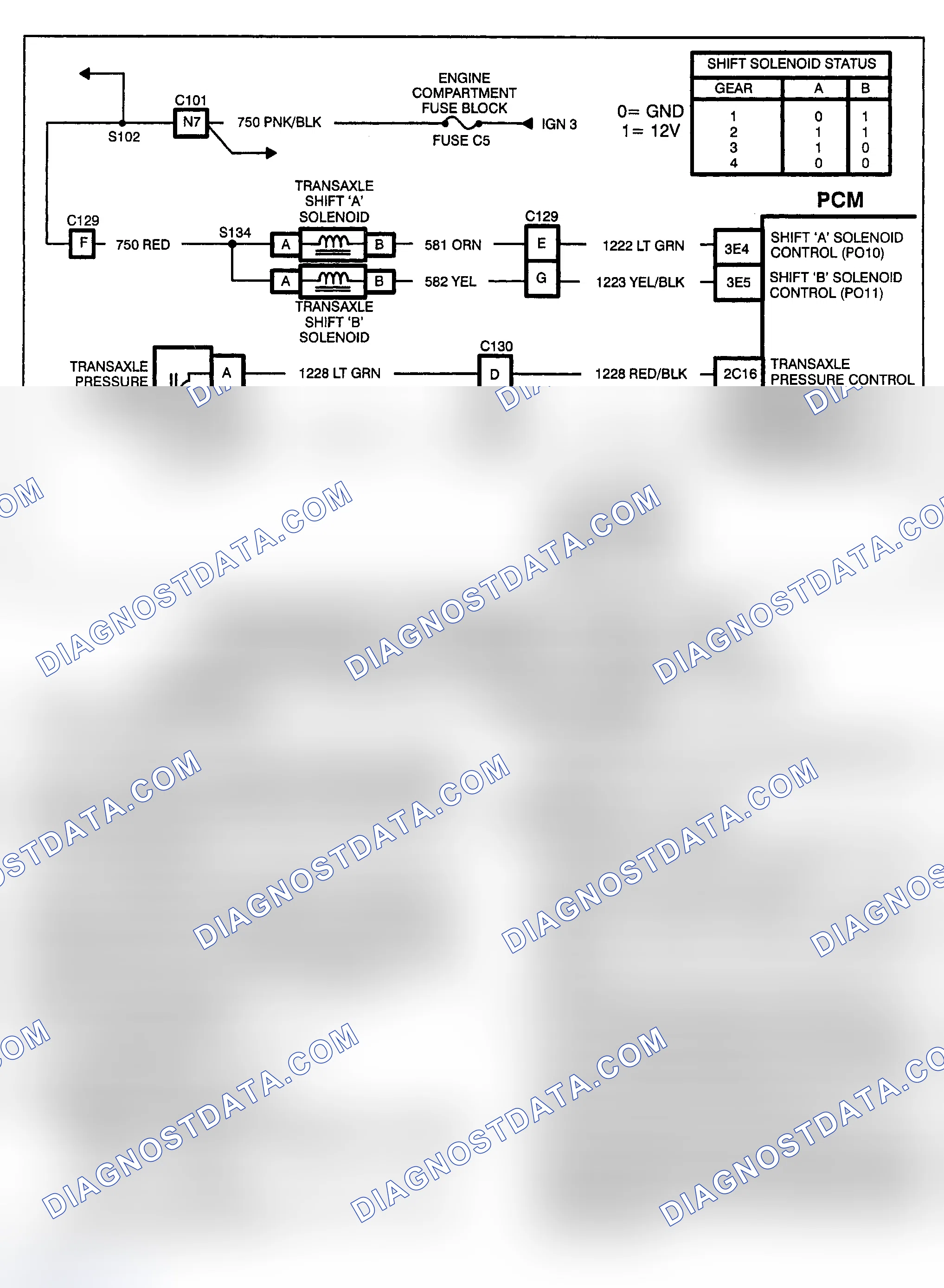 Scheme 152: PCM CODE P076 - TRANSAXLE PRESSURE CONTROL SOLENOID CIRCUIT
