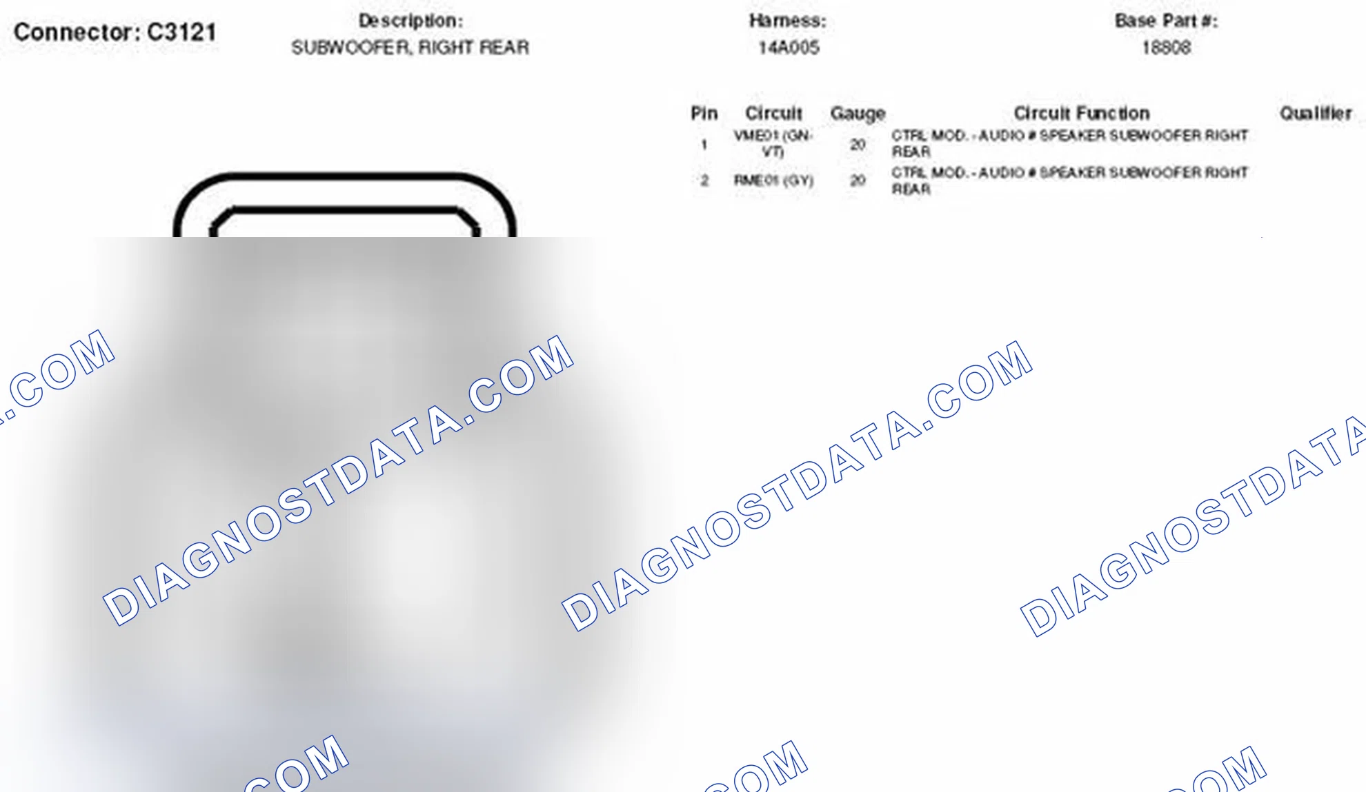 Scheme 266: Right Rear Subwoofer Connector End View (C3121)