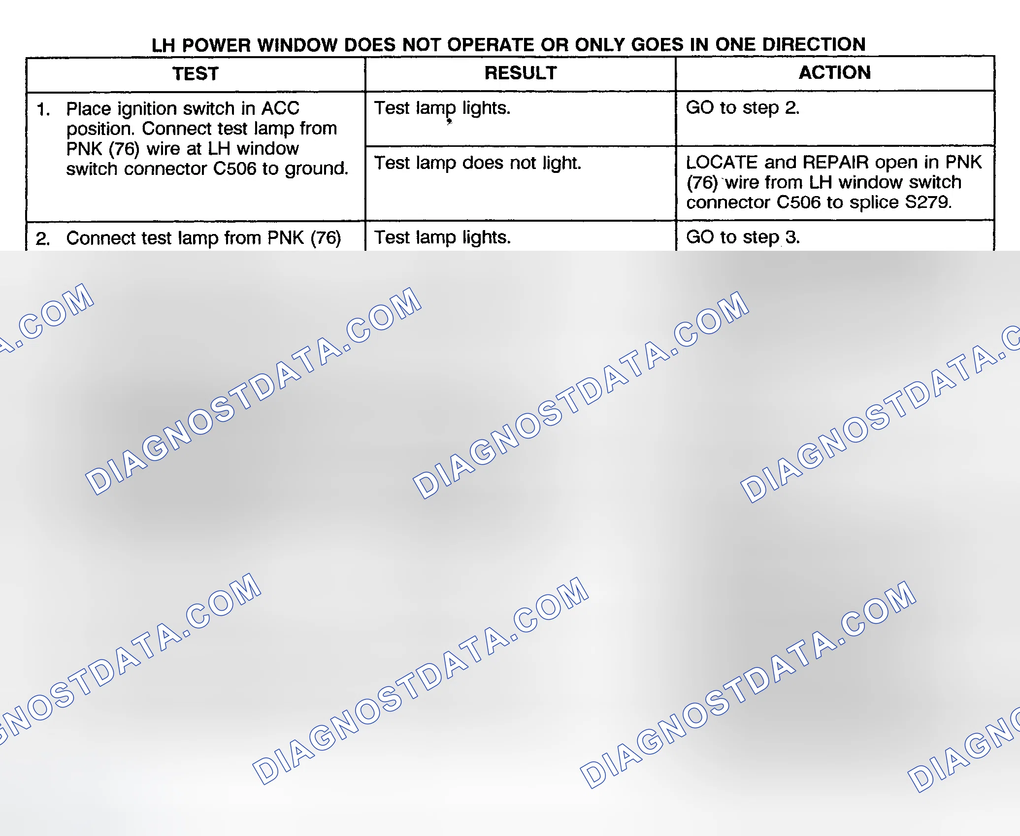 Scheme 2: TEST B: LEFT POWER WINDOW DOES NOT OPERATE OR ONLY OPERATES IN ONE DIRECTION (2-DOOR & EXTENDED CAB)