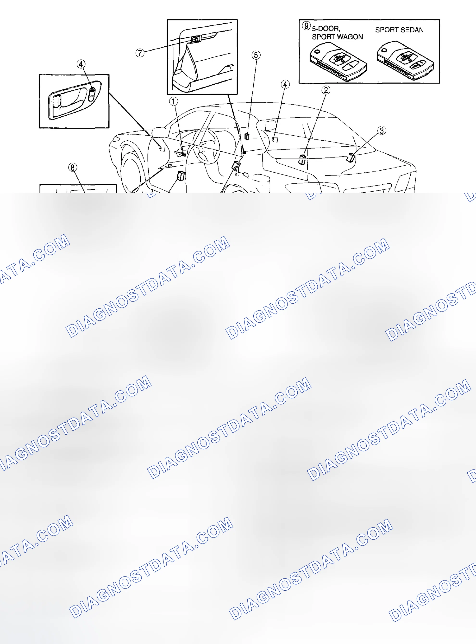 Scheme 11: POWER DOOR LOCK SYSTEM AND KEYLESS ENTRY SYSTEM LOCATION INDEX [WITH KEYLESS ENTRY SYSTEM]