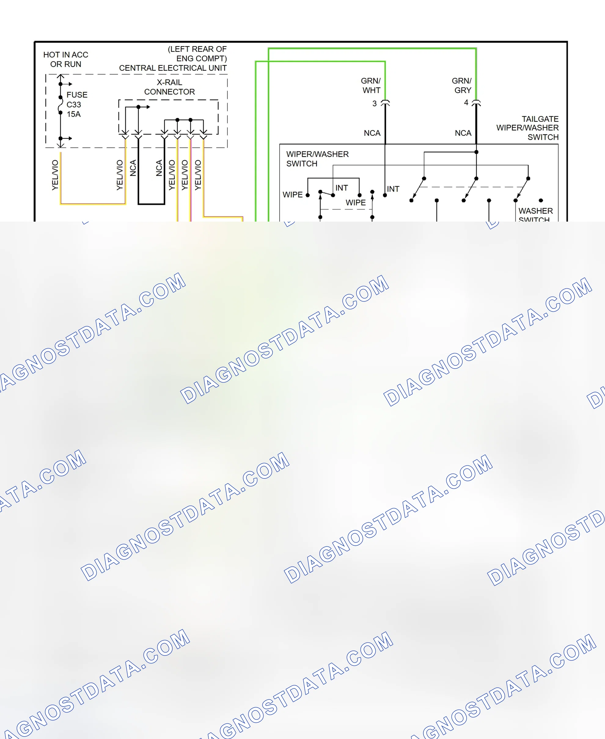 Fig. 11: Rear Wiper/Washer System Wiring Diagram (V70)