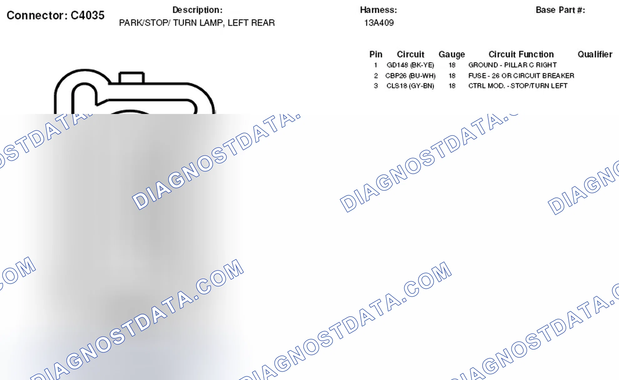 Scheme 378: Left Rear Park Lamp / Stop Lamp / Turn Lamp Connector End View (C4035)
